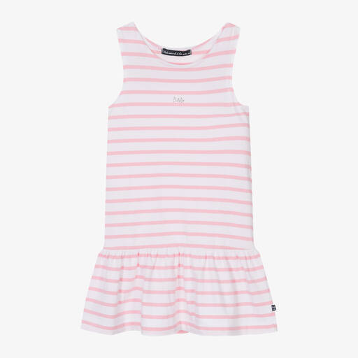 Week-end à la mer-Girls Pink Breton Stripe Cotton Dress | Childrensalon Outlet