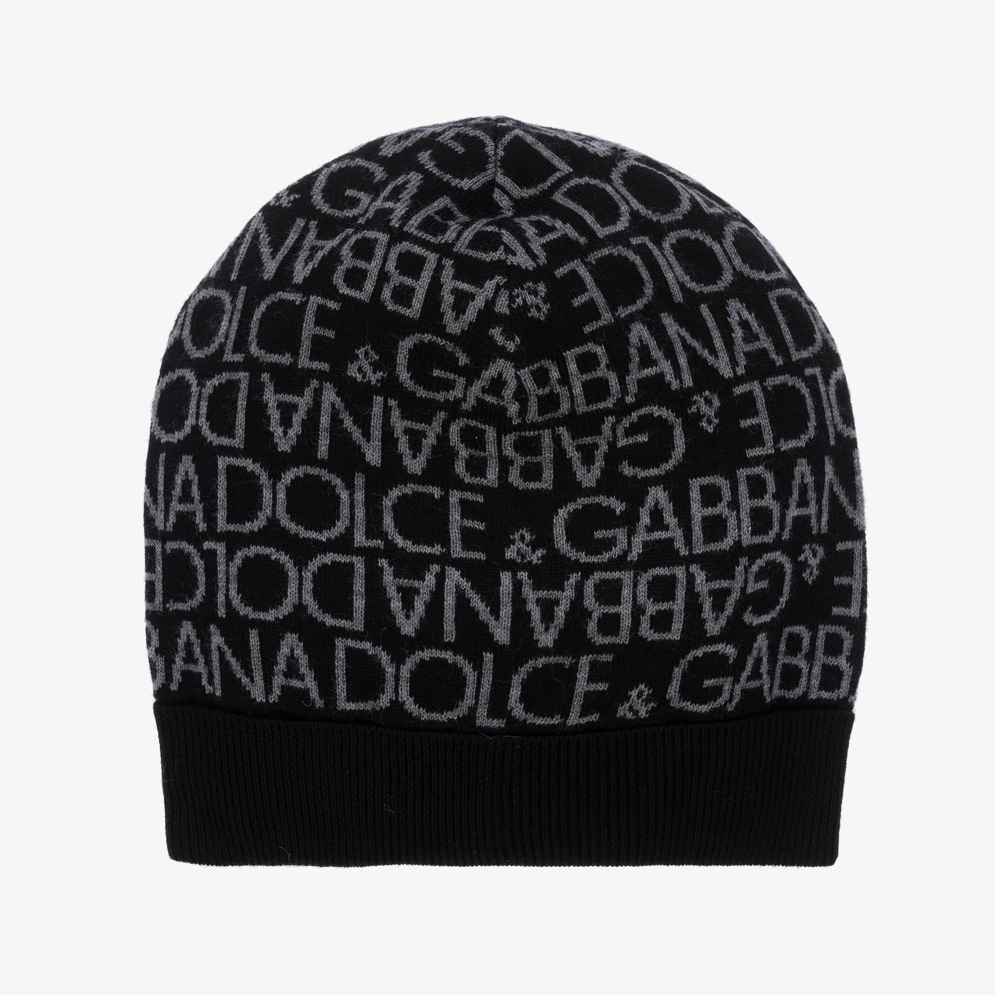 Dolce Gabbana Black Grey Knitted Wool Beanie Hat