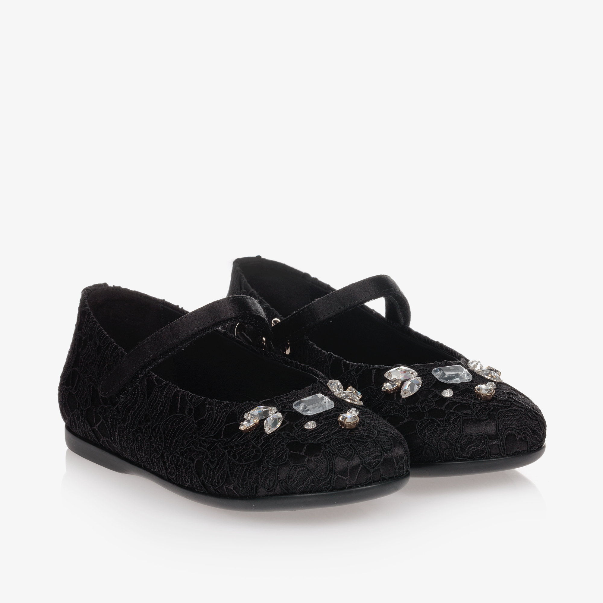 Dolce Gabbana Black Satin Lace Shoes Childrensalon Outlet