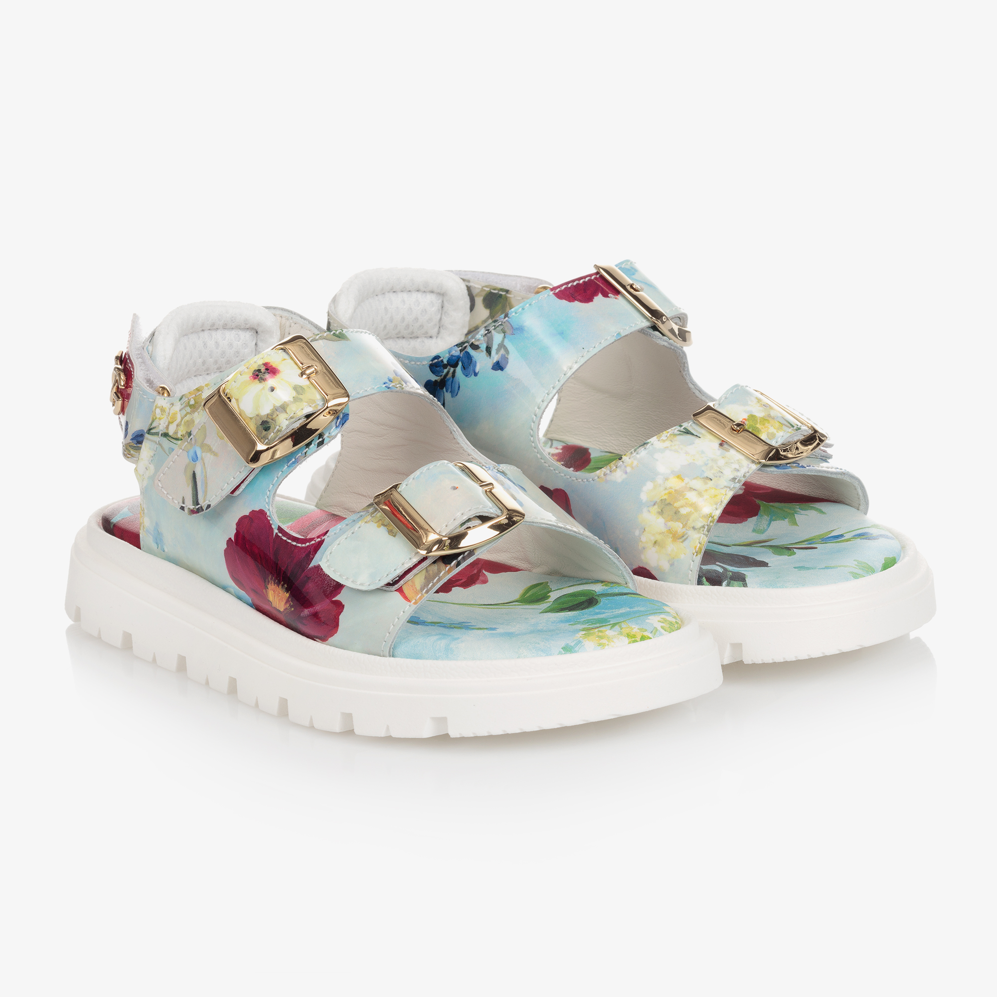 Dolce & Gabbana Blue Floral Leather Sandals