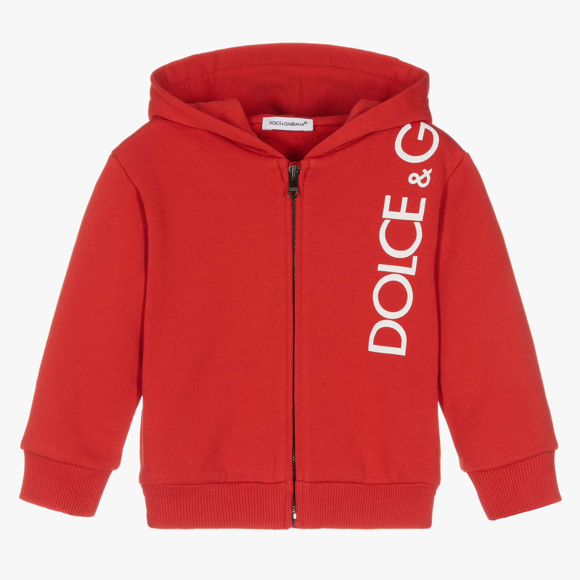 Dolce Gabbana Boys Red White Logo Zip Up Hoodie