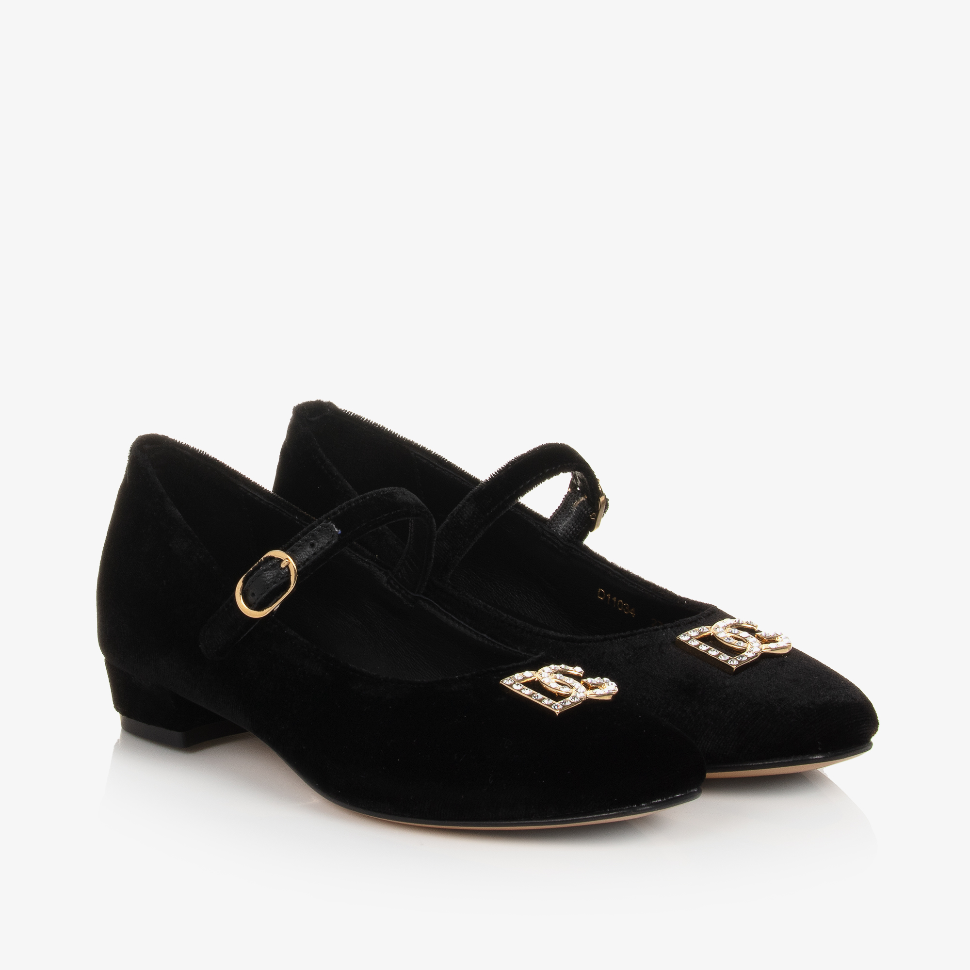 Dolce Gabbana Girls Black Velvet DG Bar Shoes Childrensalon Outlet