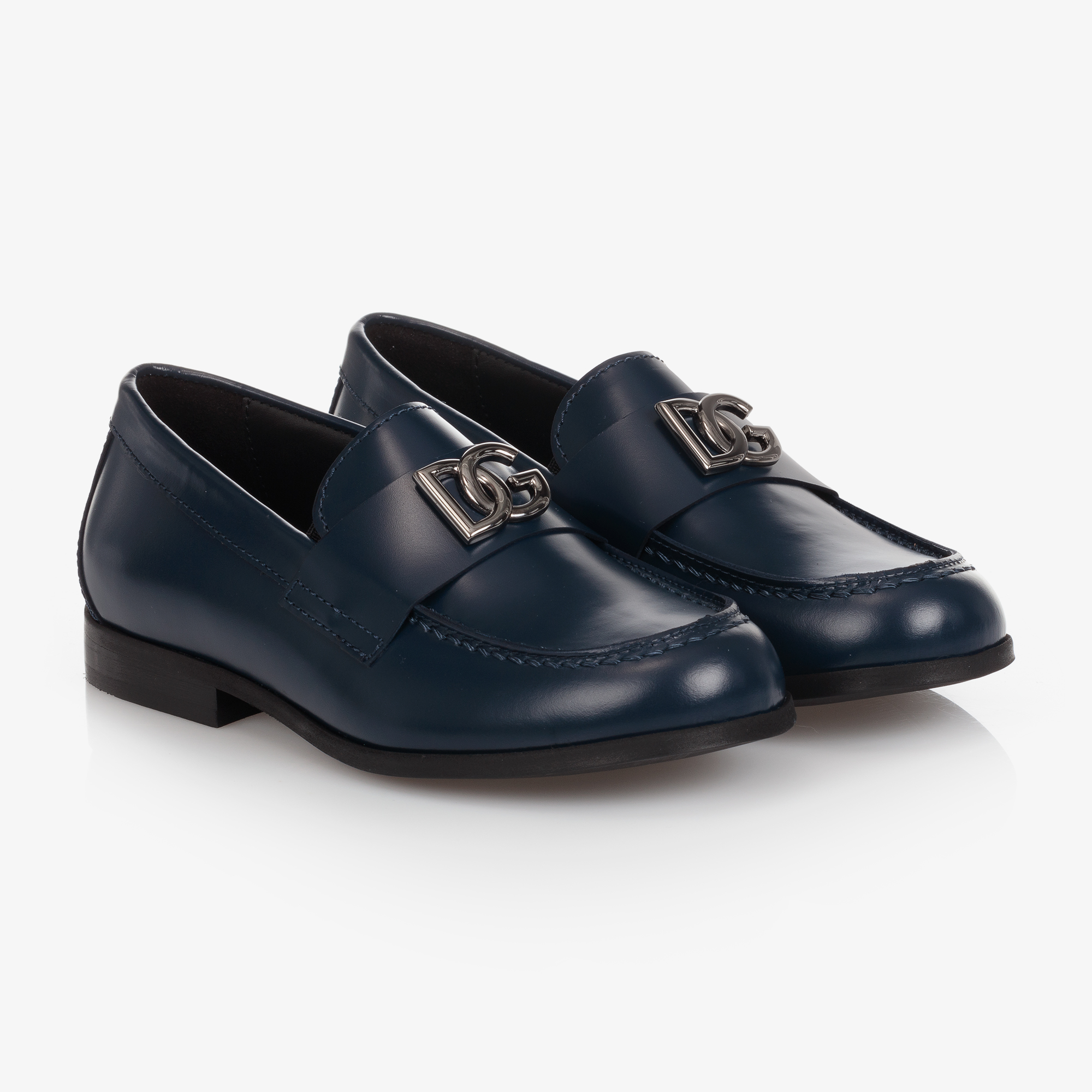 Dolce & Gabbana - Navy Blue Leather Loafers | Childrensalon Outlet