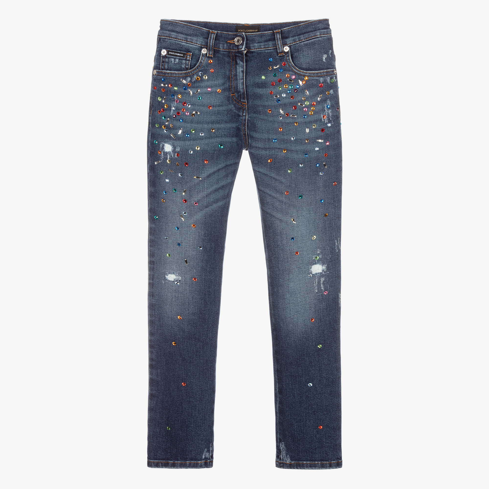 Dolce & Gabbana Teen Blue Denim Crystal Jeans