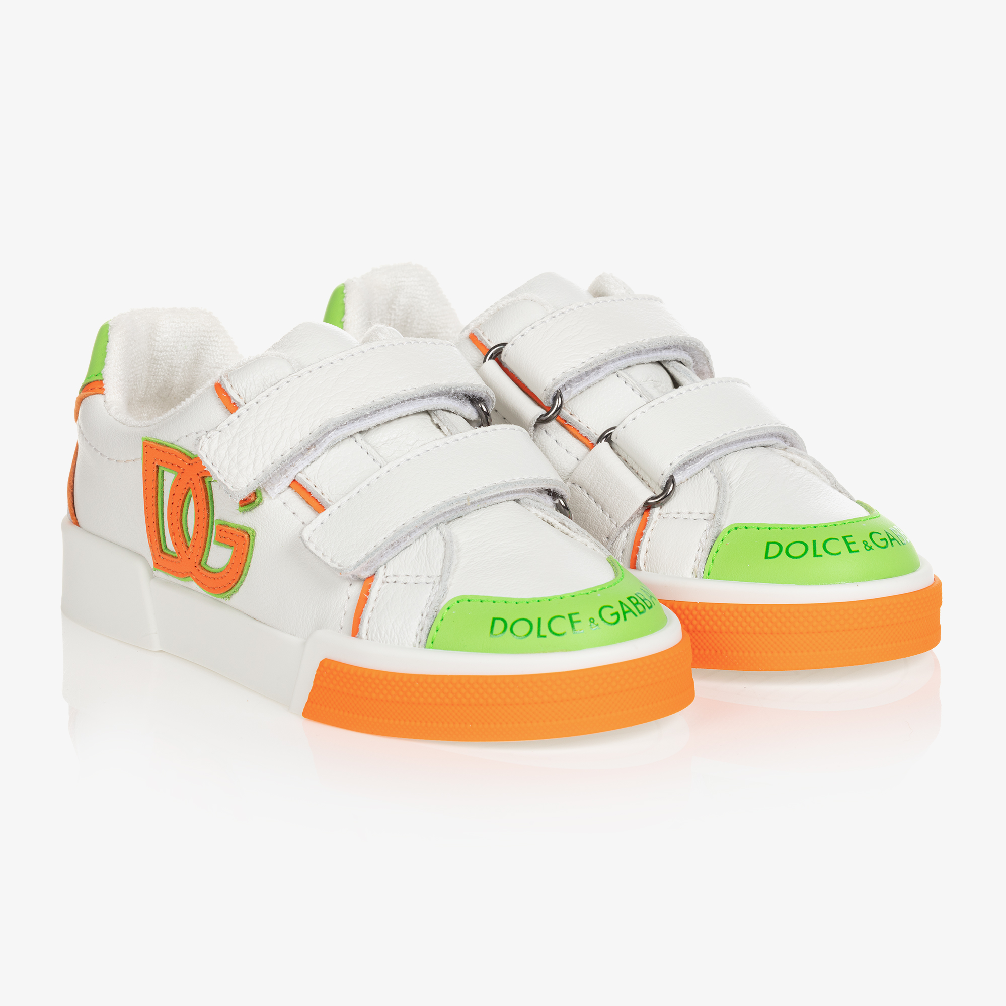 Dolce Gabbana Teen Boys White Orange Velcro Trainers