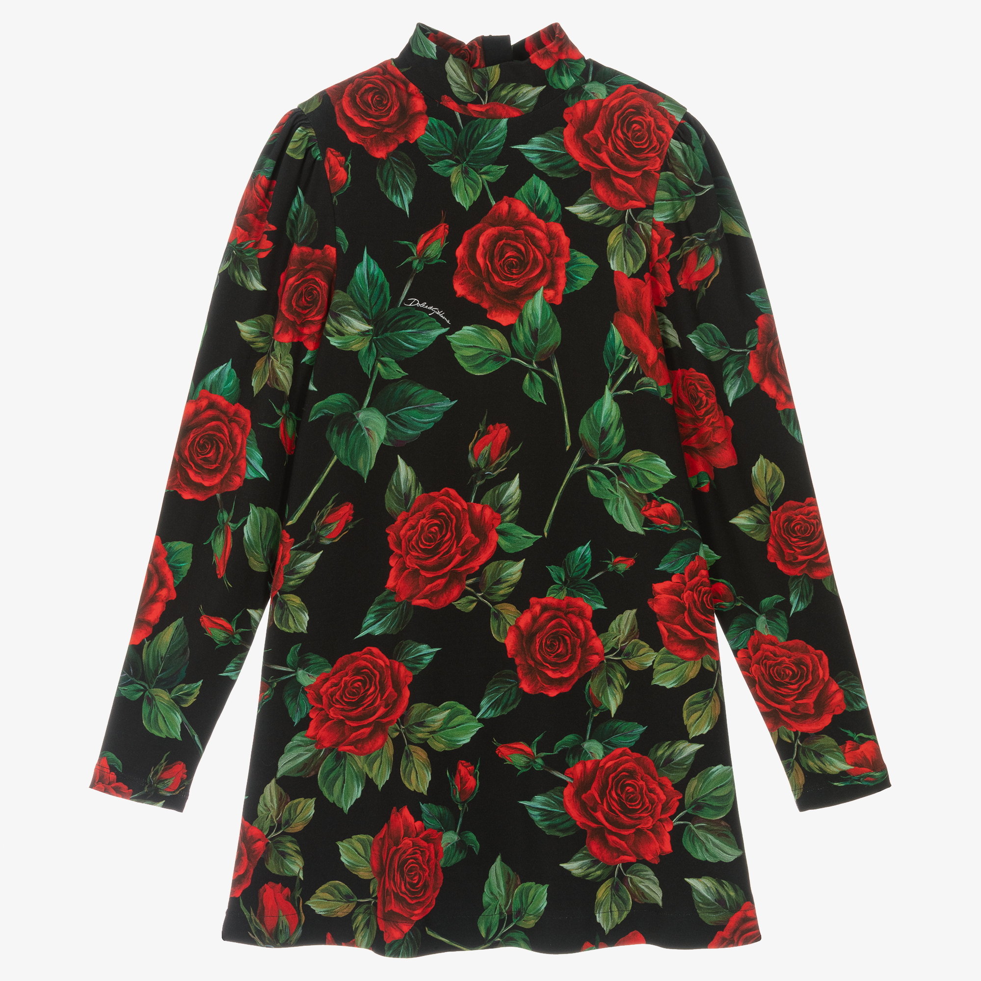 Dolce and gabbana black outlet dress with red roses