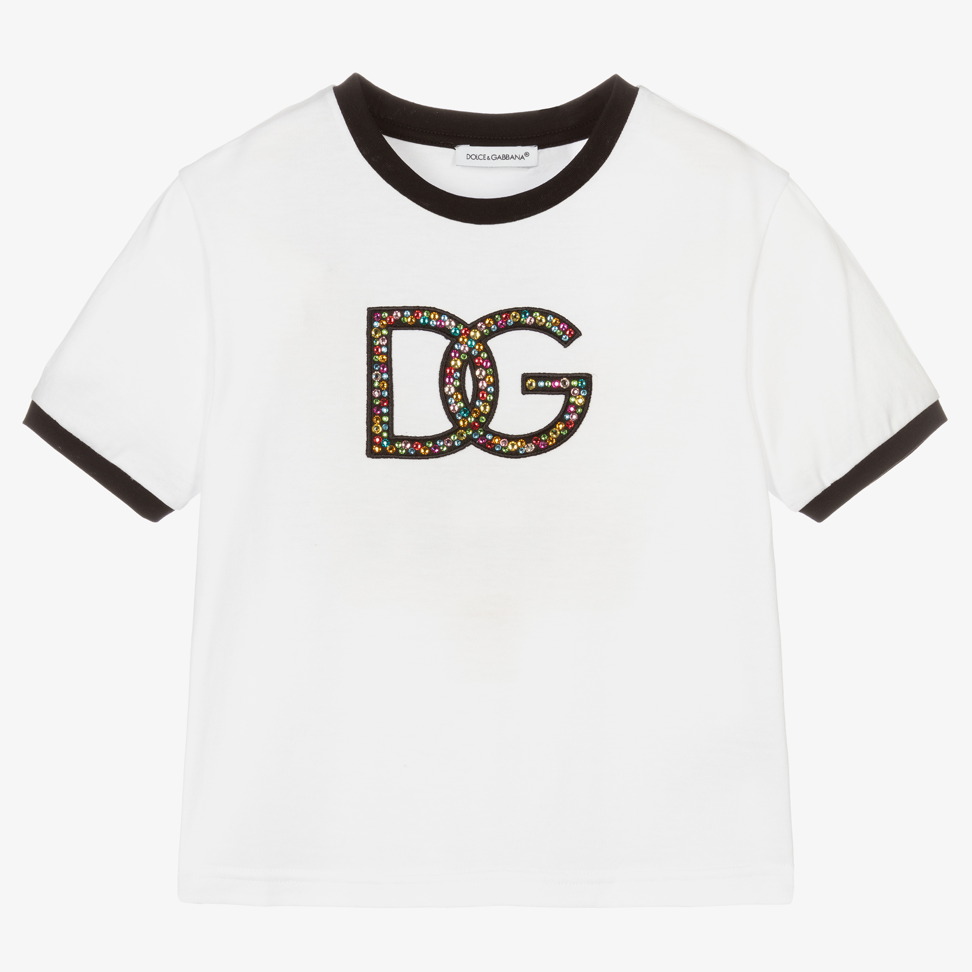 Dolce & Gabbana White Diamanté Logo T-Shirt