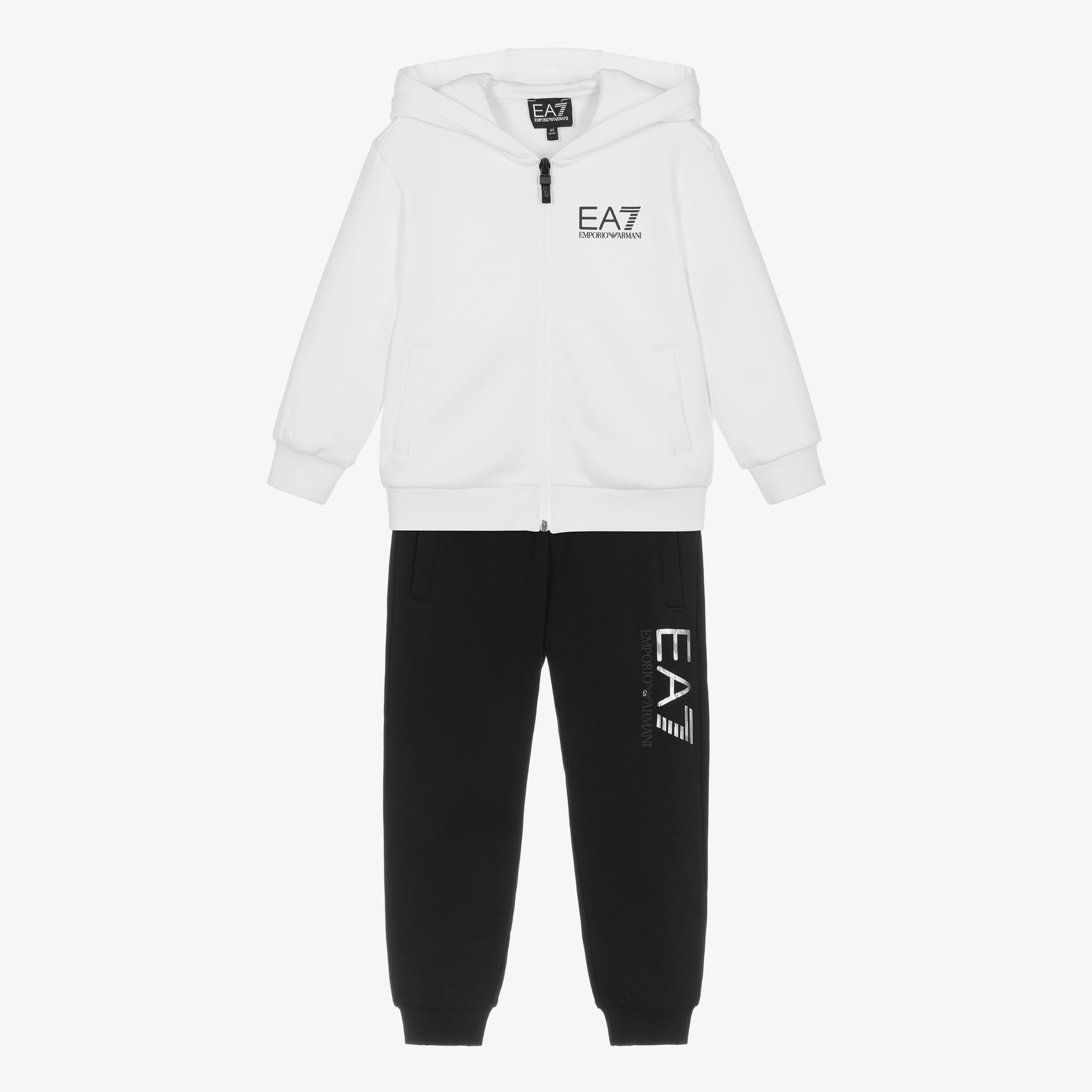 EA7 Emporio Armani Boys Black White Cotton EA7 Tracksuit