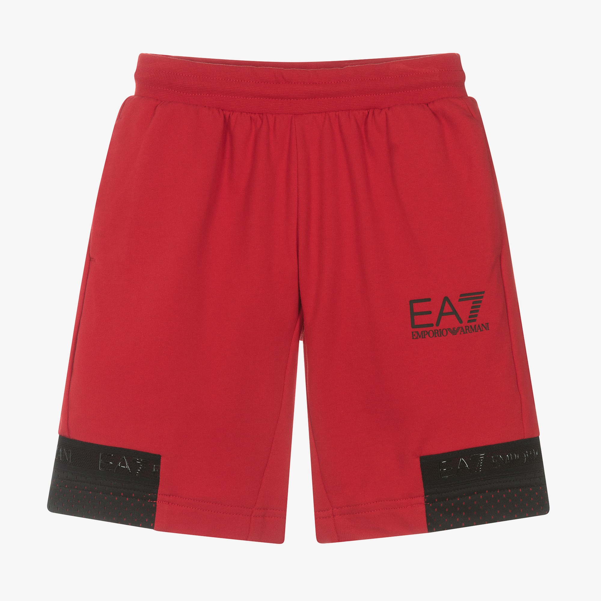 EA7 Emporio Armani Boys Red Cotton Jersey Shorts Childrensalon Outlet