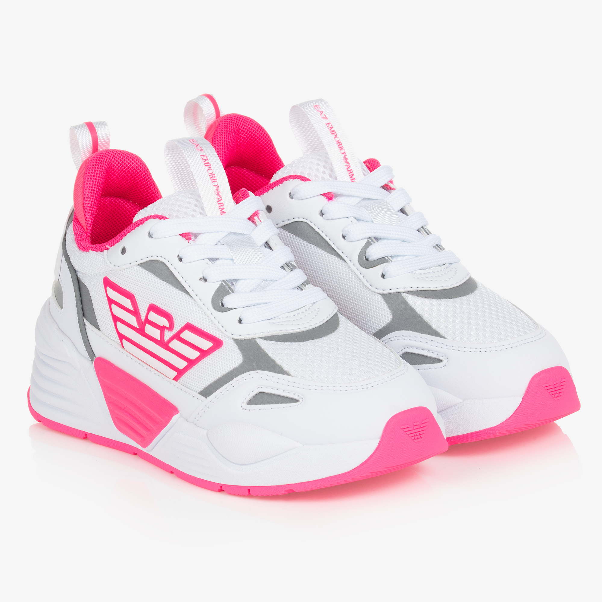 EA7 Emporio Armani Girls White & Pink Logo Trainers