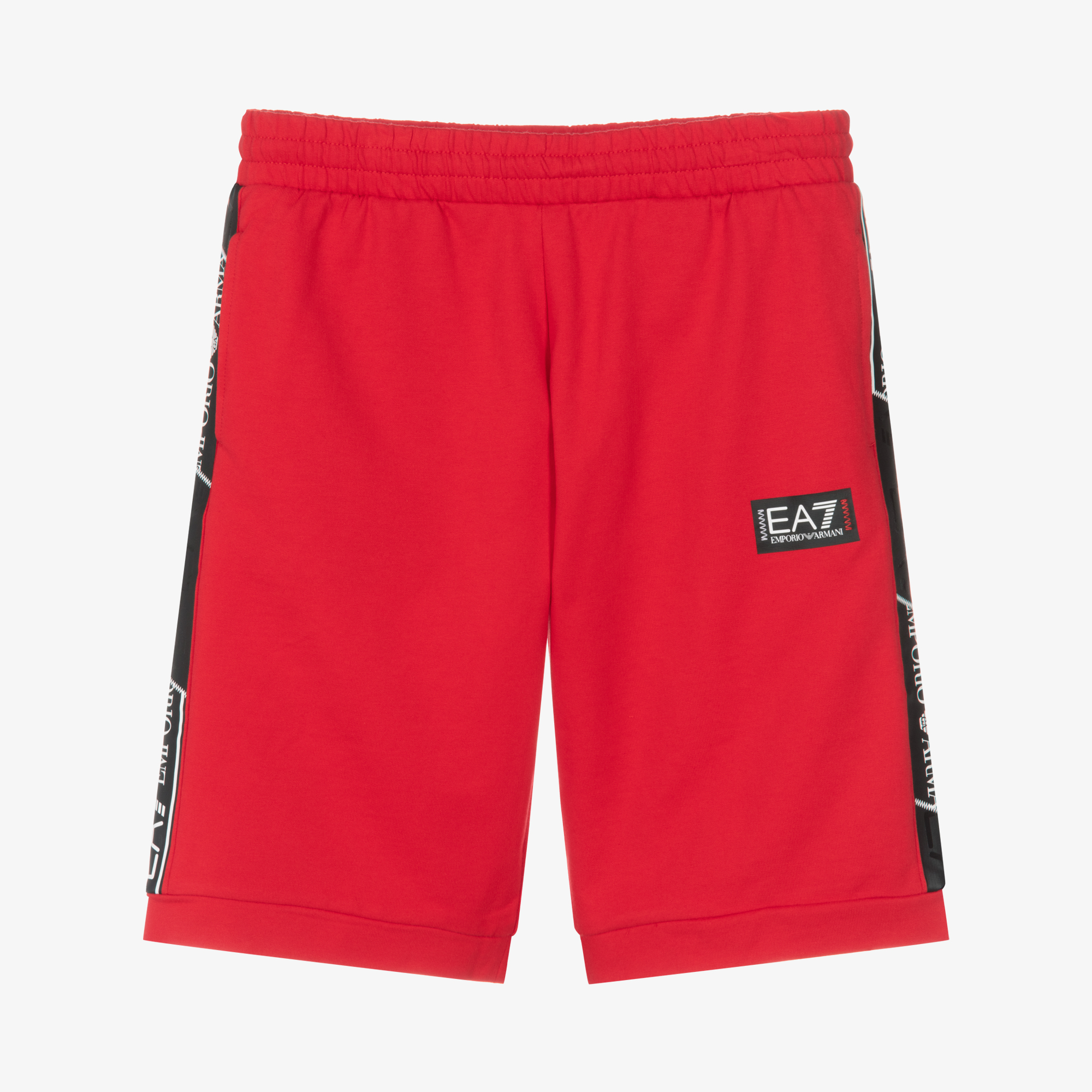 EA7 Emporio Armani - Teen Boys Red Cotton Logo Tape Shorts | Outlet