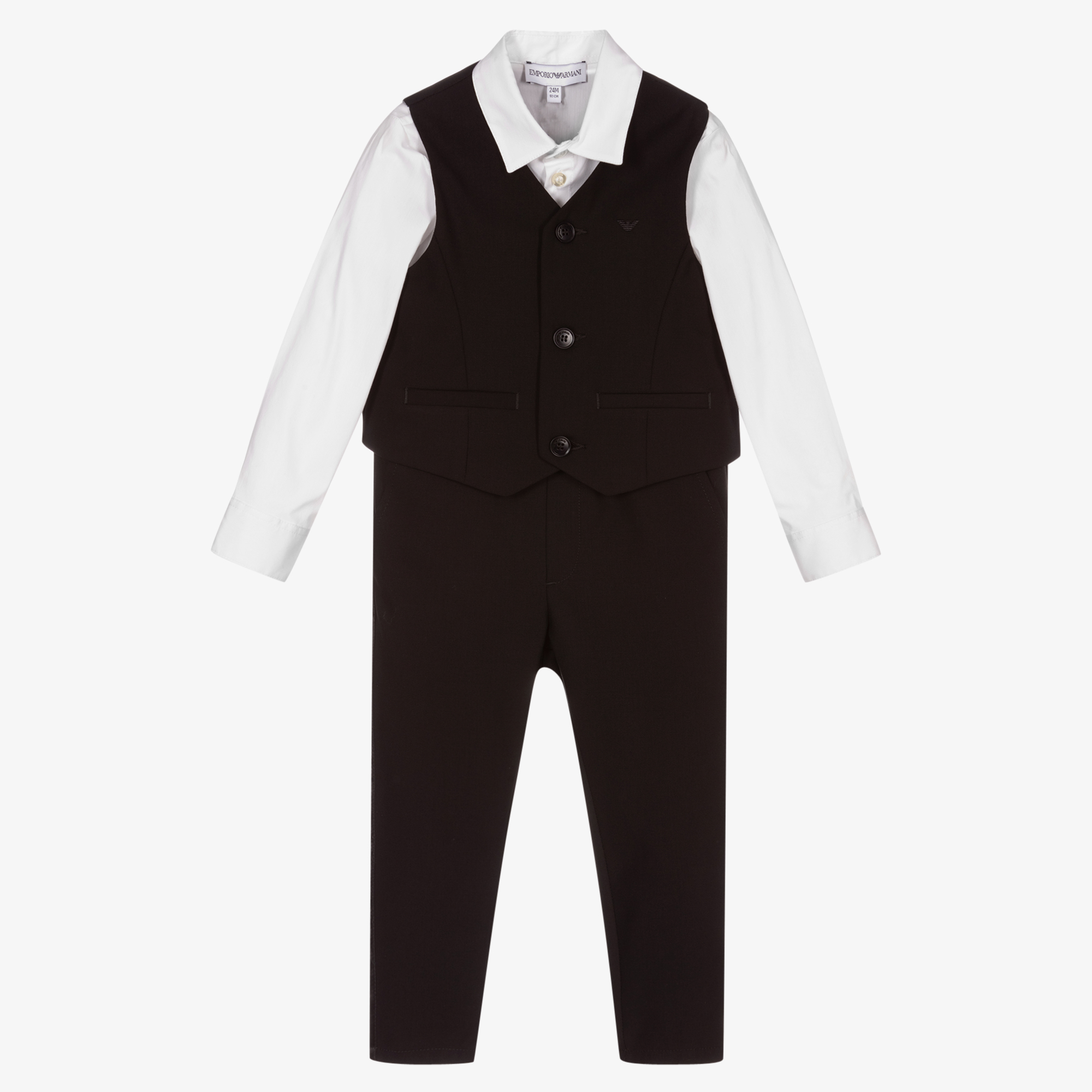 Emporio Armani - Boys Black 3 Piece Wool Suit | Childrensalon Outlet