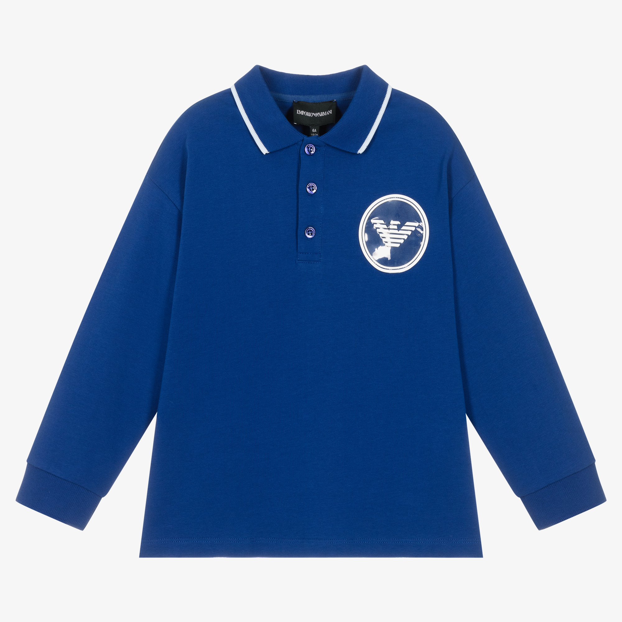 Emporio Armani Boys Blue Cotton Eagle Polo Shirt Childrensalon