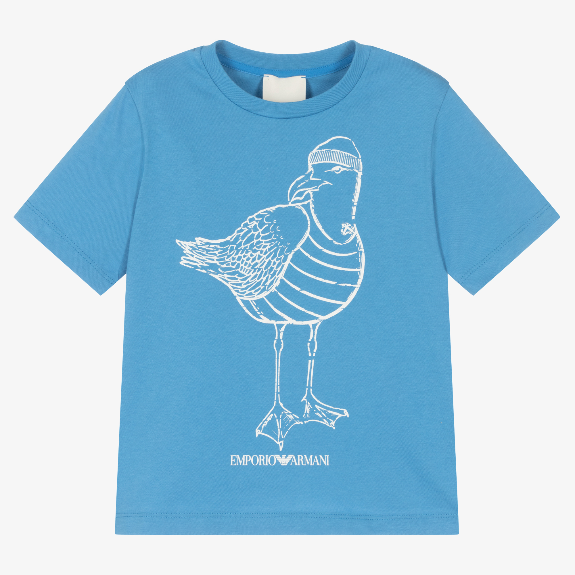 Emporio Armani Boys Blue Cotton Seagull T Shirt Childrensalon