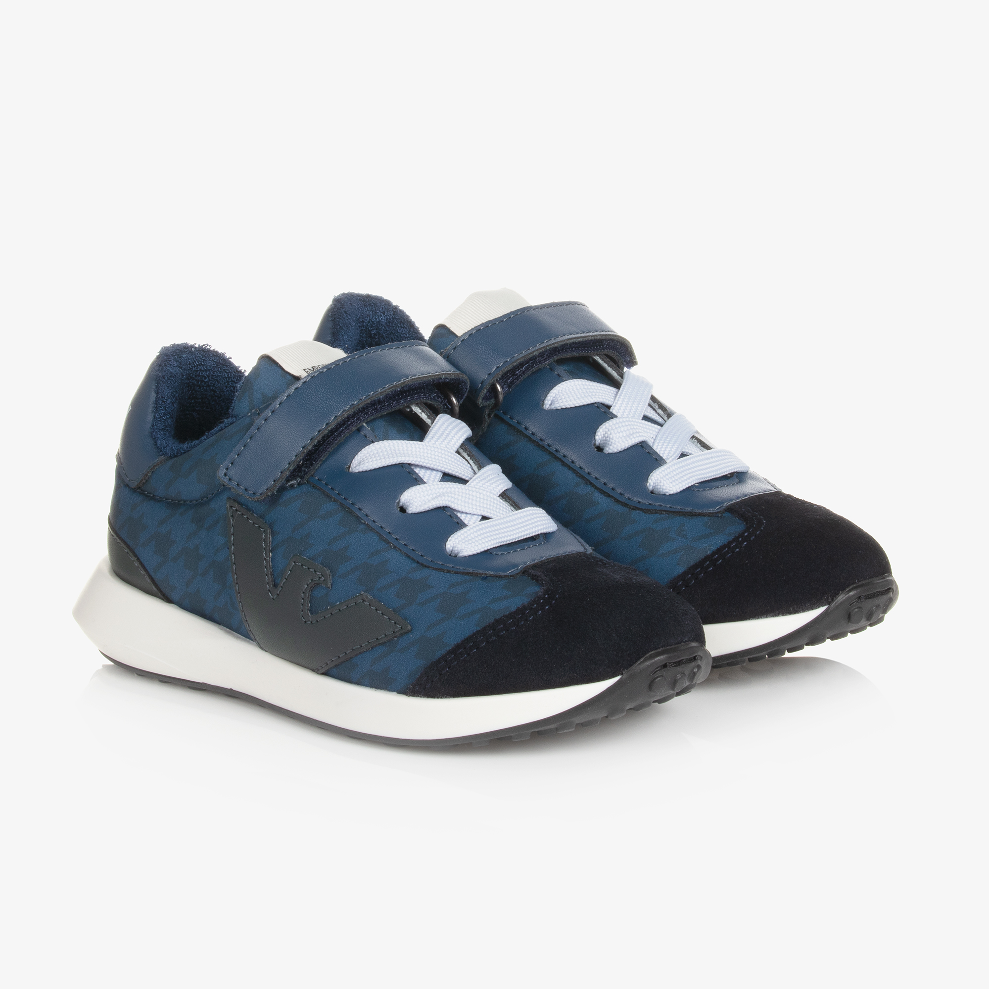 Emporio Armani Boys Blue Houndstooth Velcro Trainers Childrensalon Outlet
