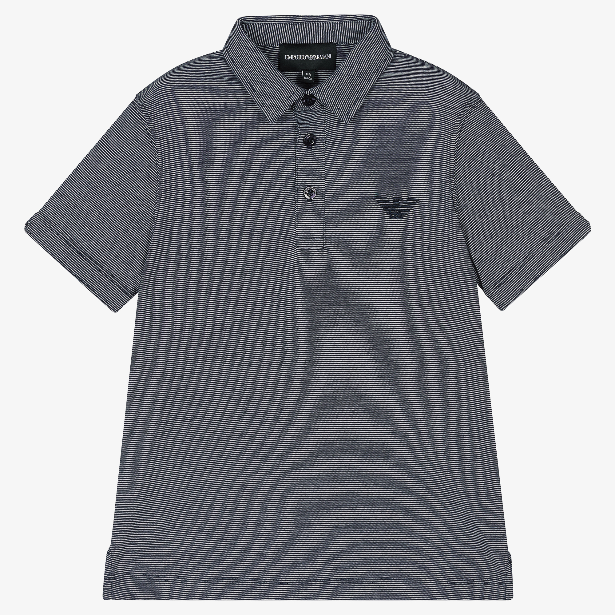 Emporio Armani Boys Blue Striped Logo Polo Shirt