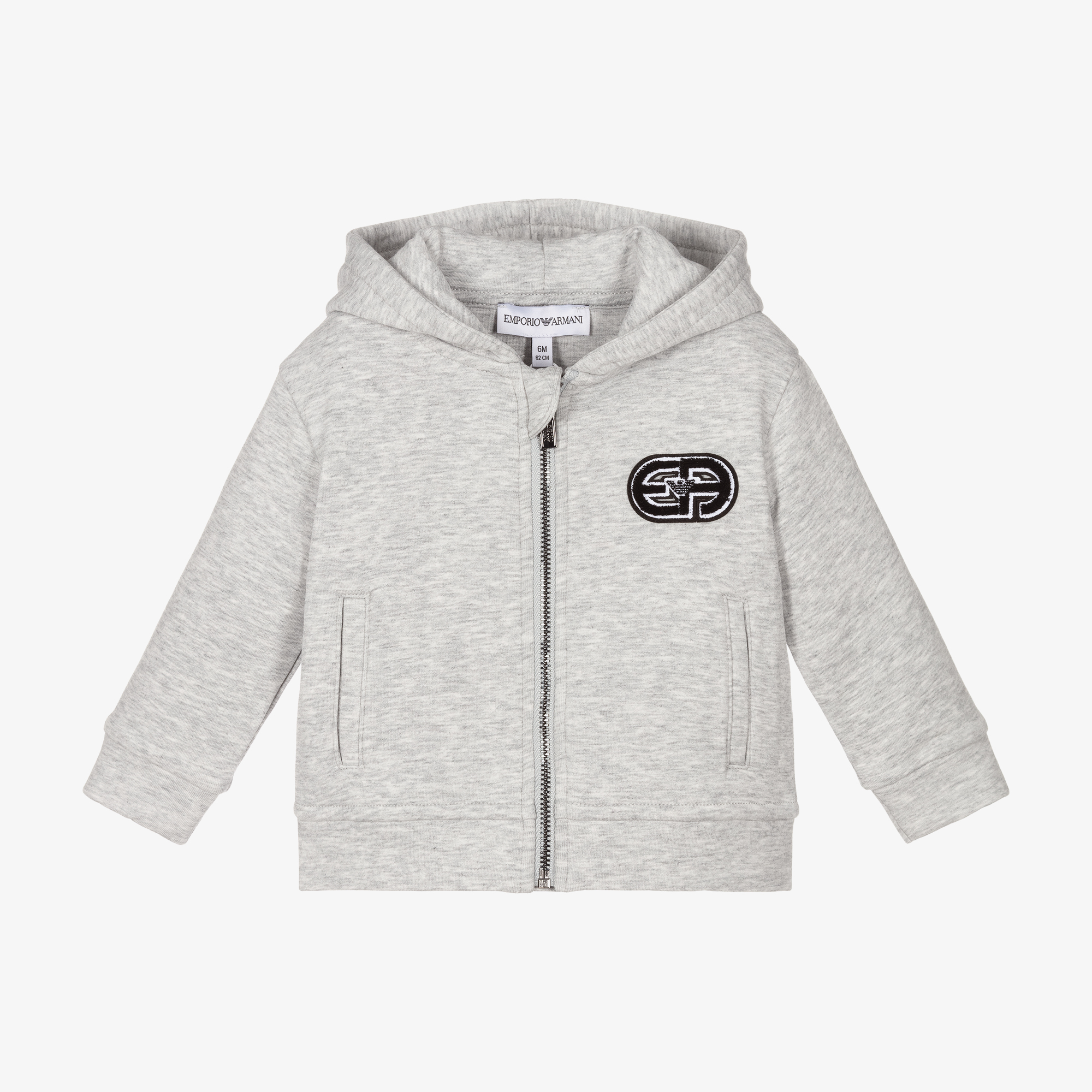 Emporio Armani Boys Grey Zip Up Hooded Top Childrensalon Outlet