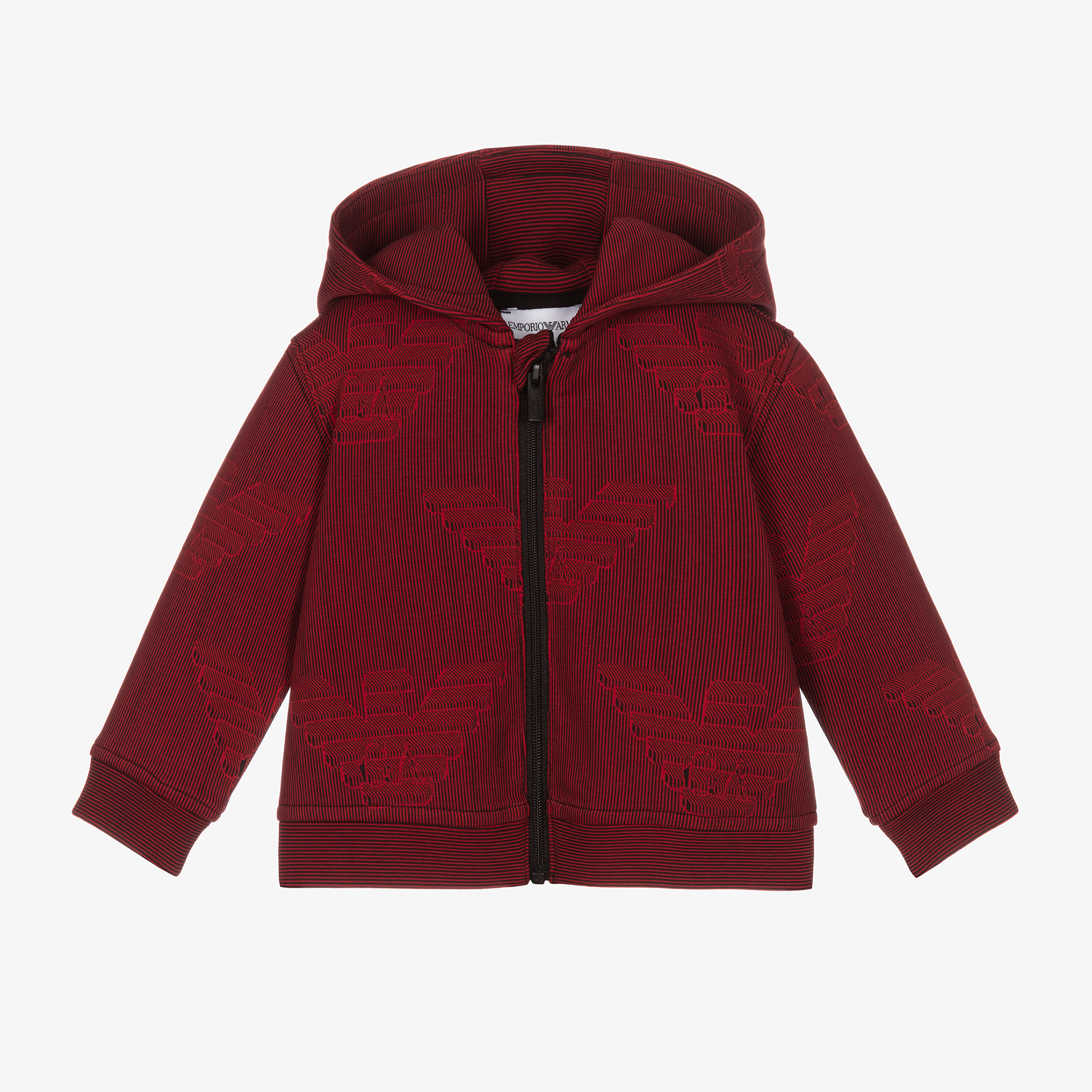 Emporio Armani Boys Red Hooded Zip Up Top Childrensalon Outlet