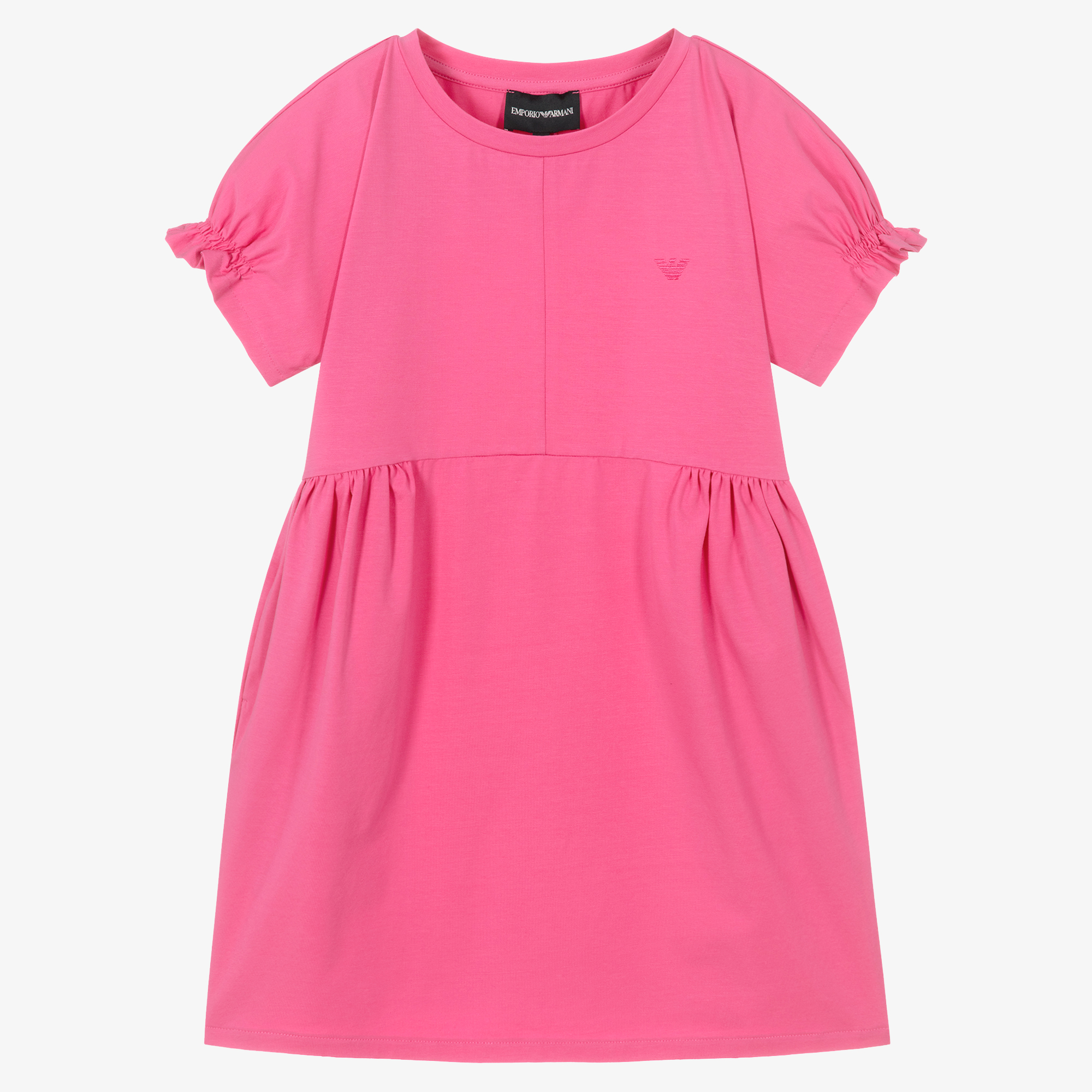 Emporio Armani Girls Pink Cotton Logo Dress Childrensalon Outlet