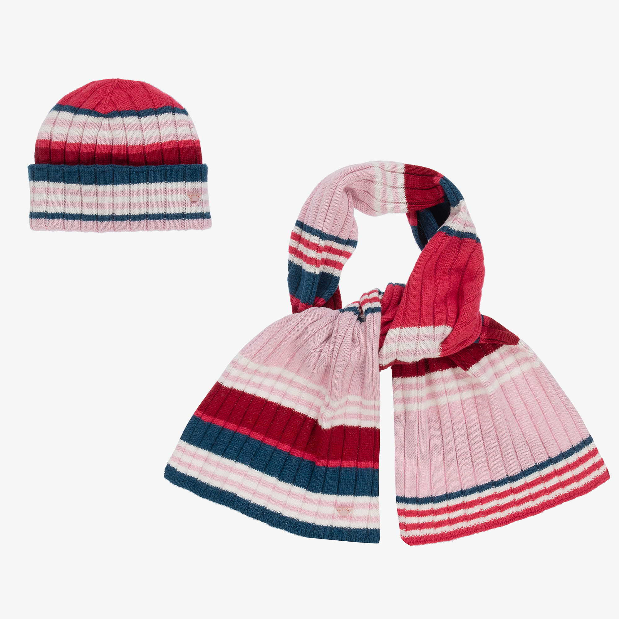 Emporio Armani Girls Pink Striped Hat Scarf Set