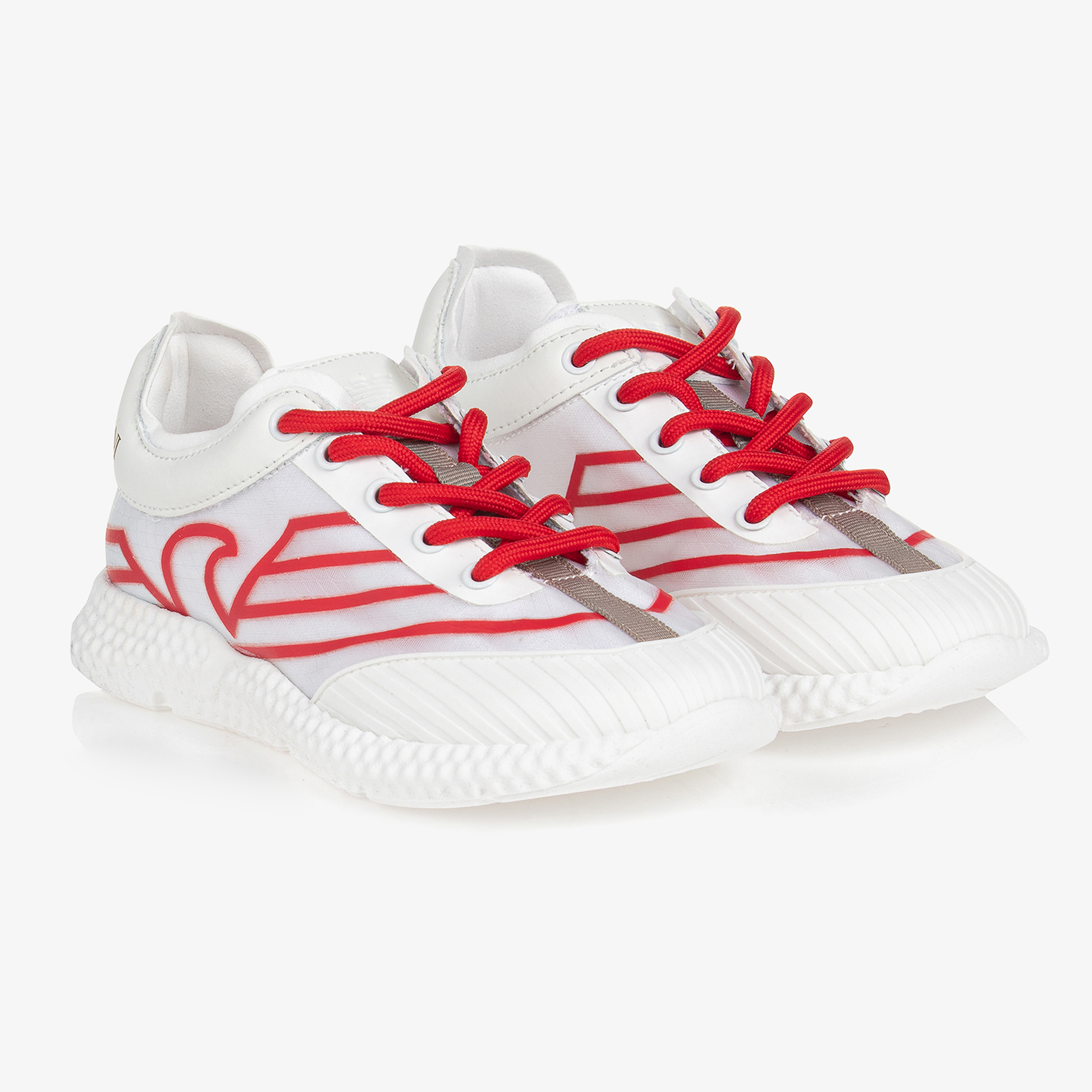 Emporio Armani Teen Boys White Red Lace Up Trainers