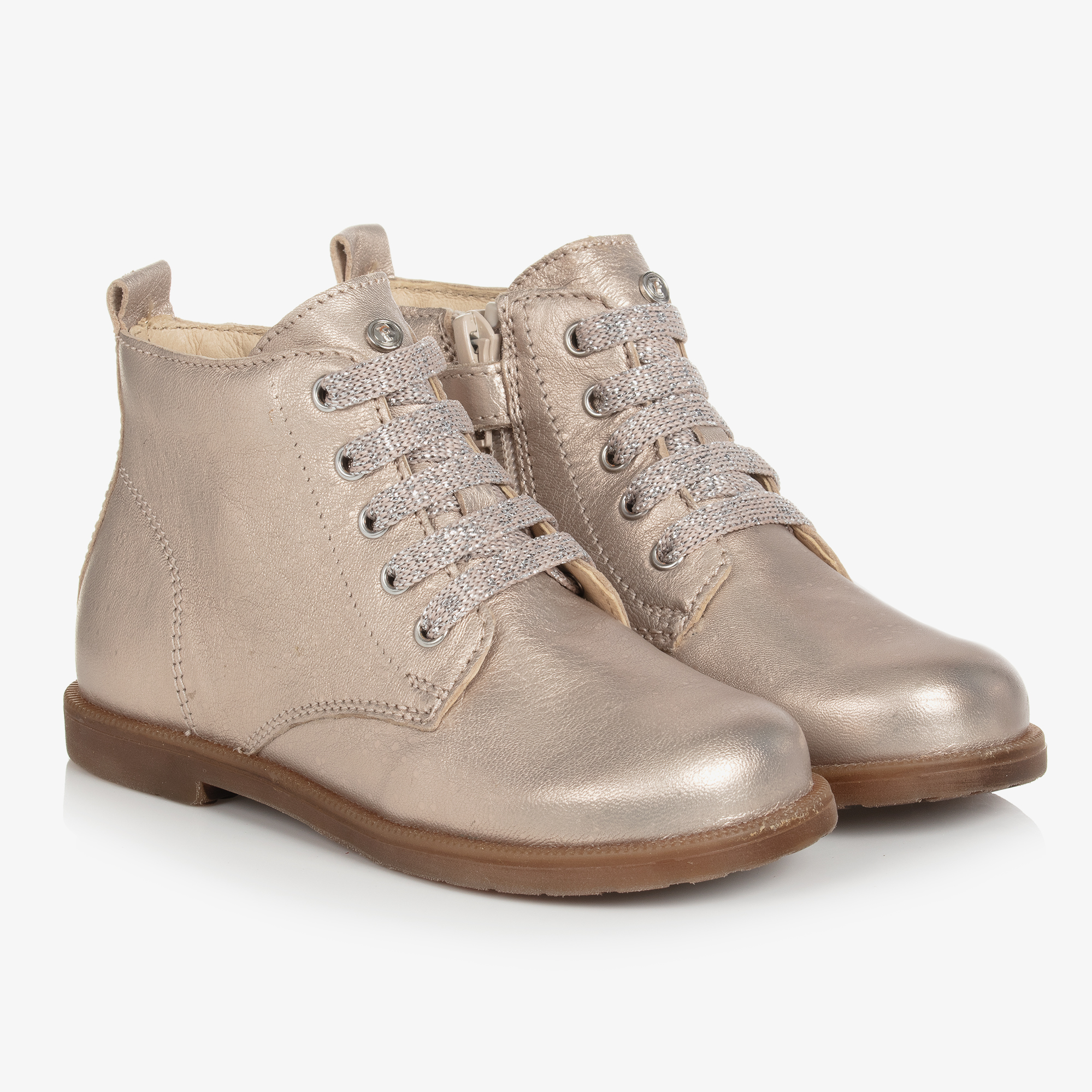 Falcotto by Naturino Girls Rose Gold Leather Lace Up Boots