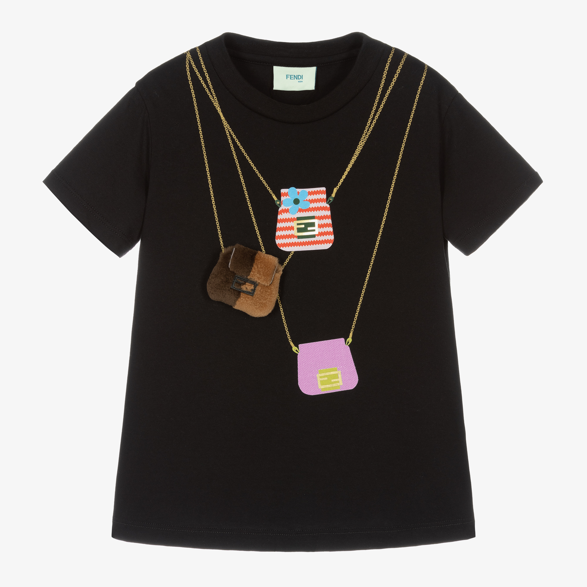 Fendi - Girls Black Cotton T-Shirt | Childrensalon Outlet