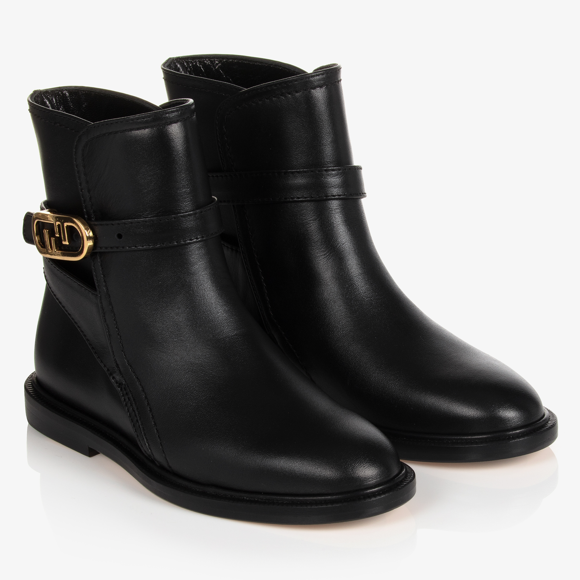 Fendi Girls Black Leather Boots Childrensalon Outlet