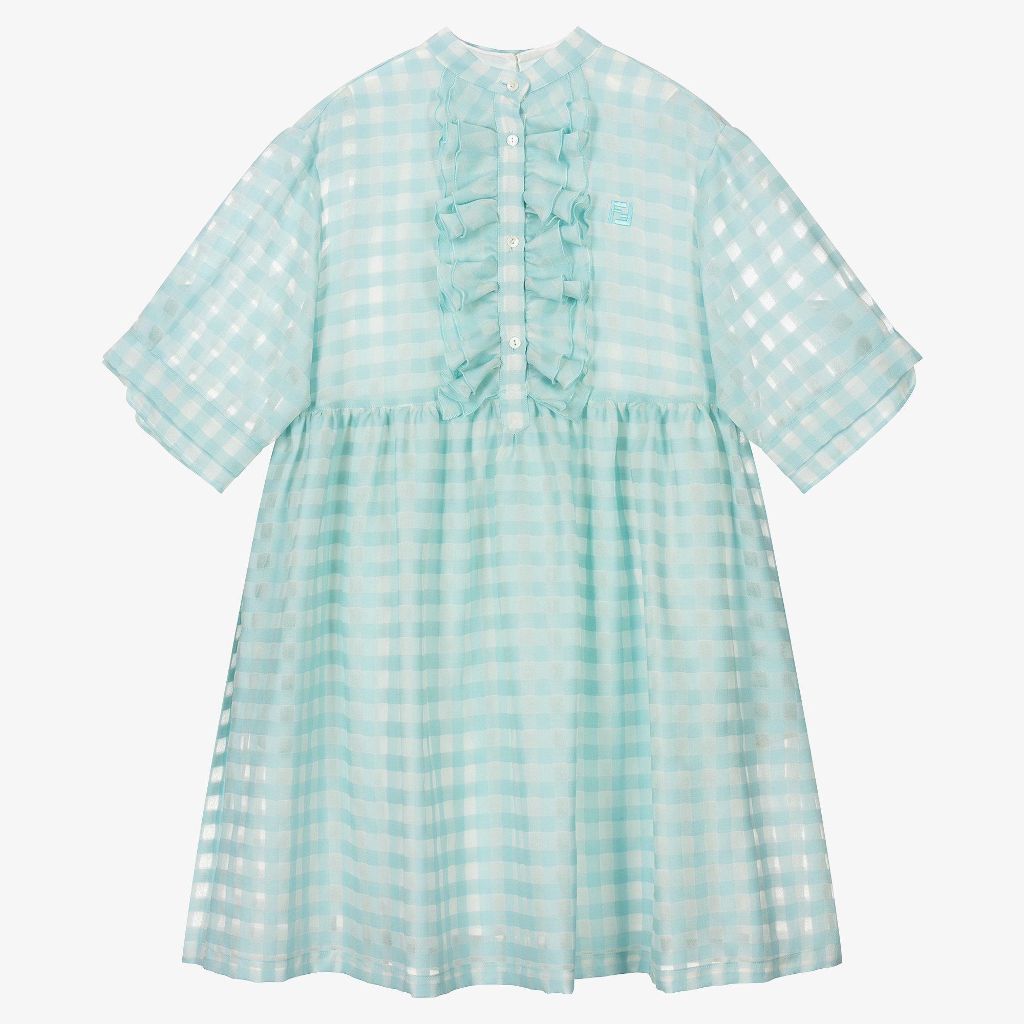Fendi - Girls Blue Check Wool & Silk Dress | Childrensalon Outlet