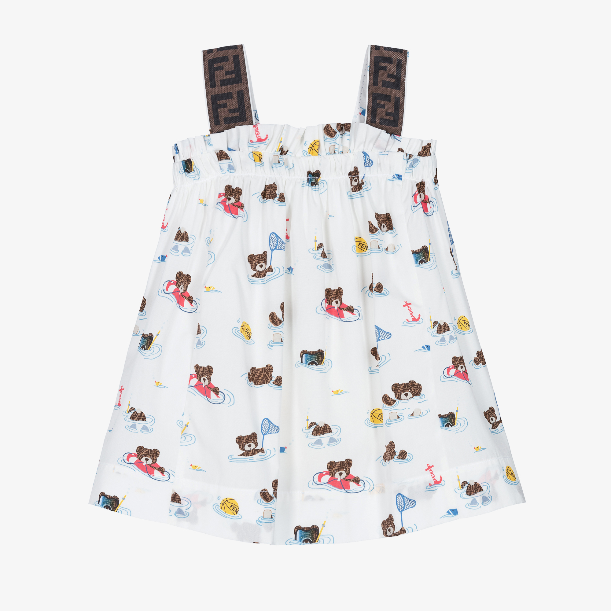 Fendi White Cotton Teddy Bear Baby Dress