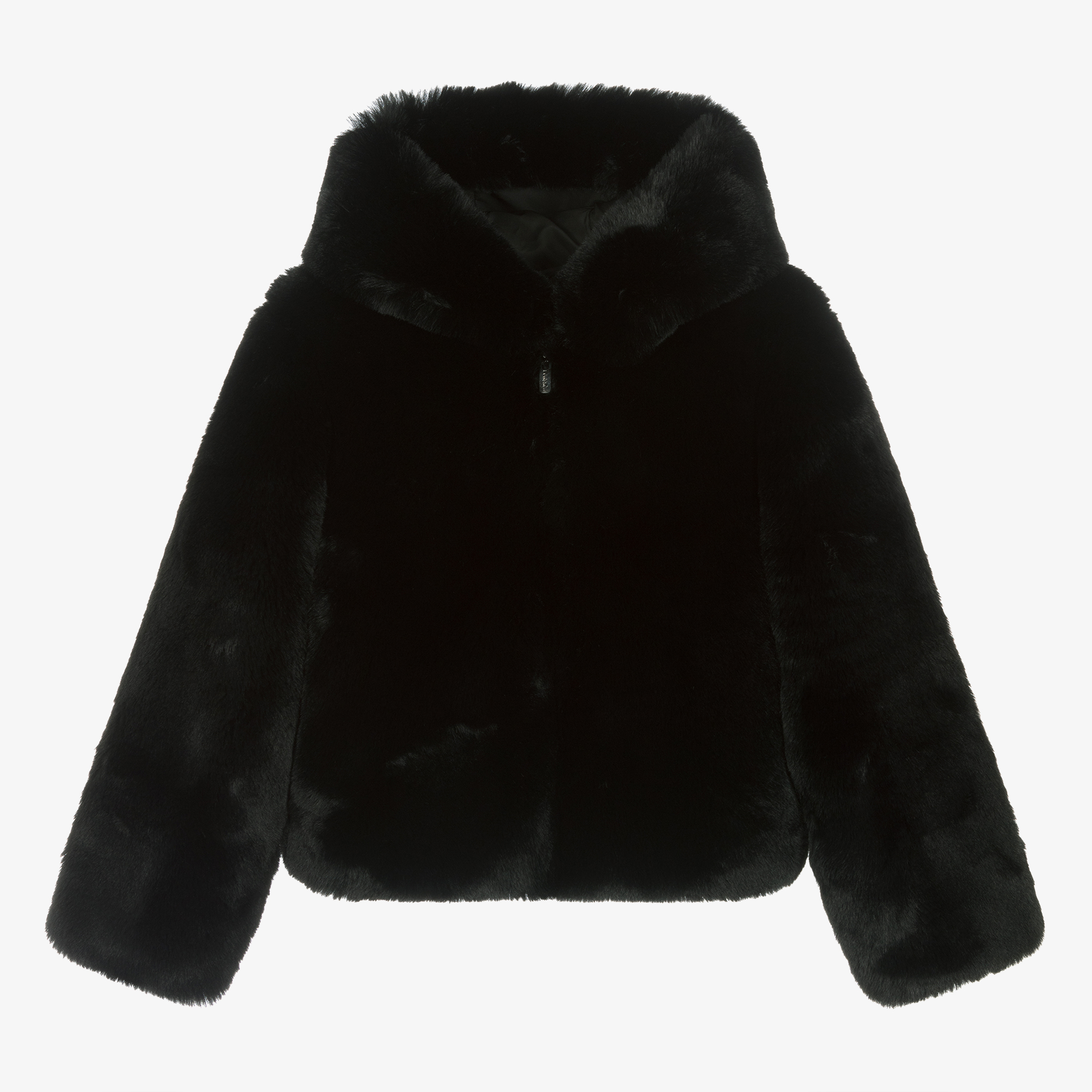 Hooded faux fashion fur jacket black