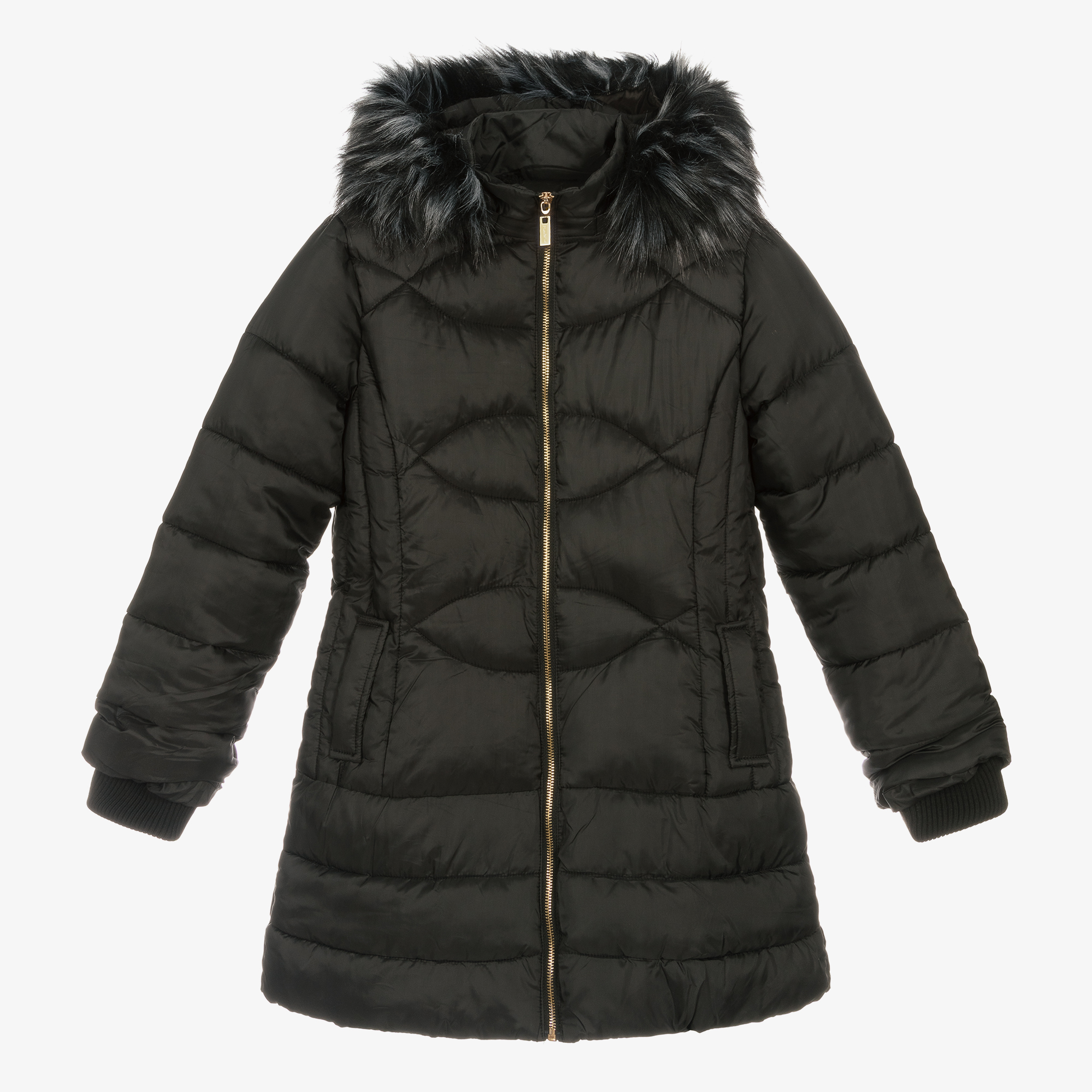 Girls black hooded coat best sale