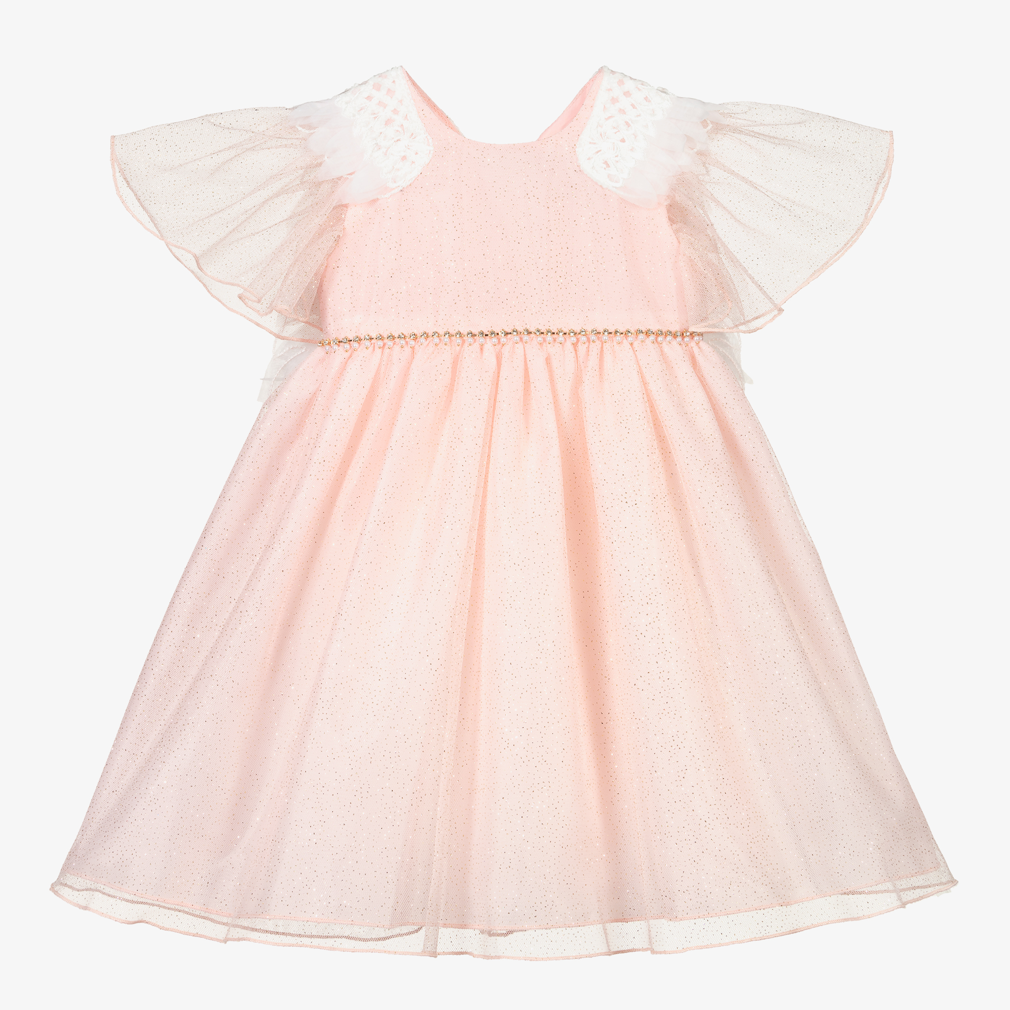 US Angels Cotton Lace Dress w/ Adorning Corsage - Pink Princess