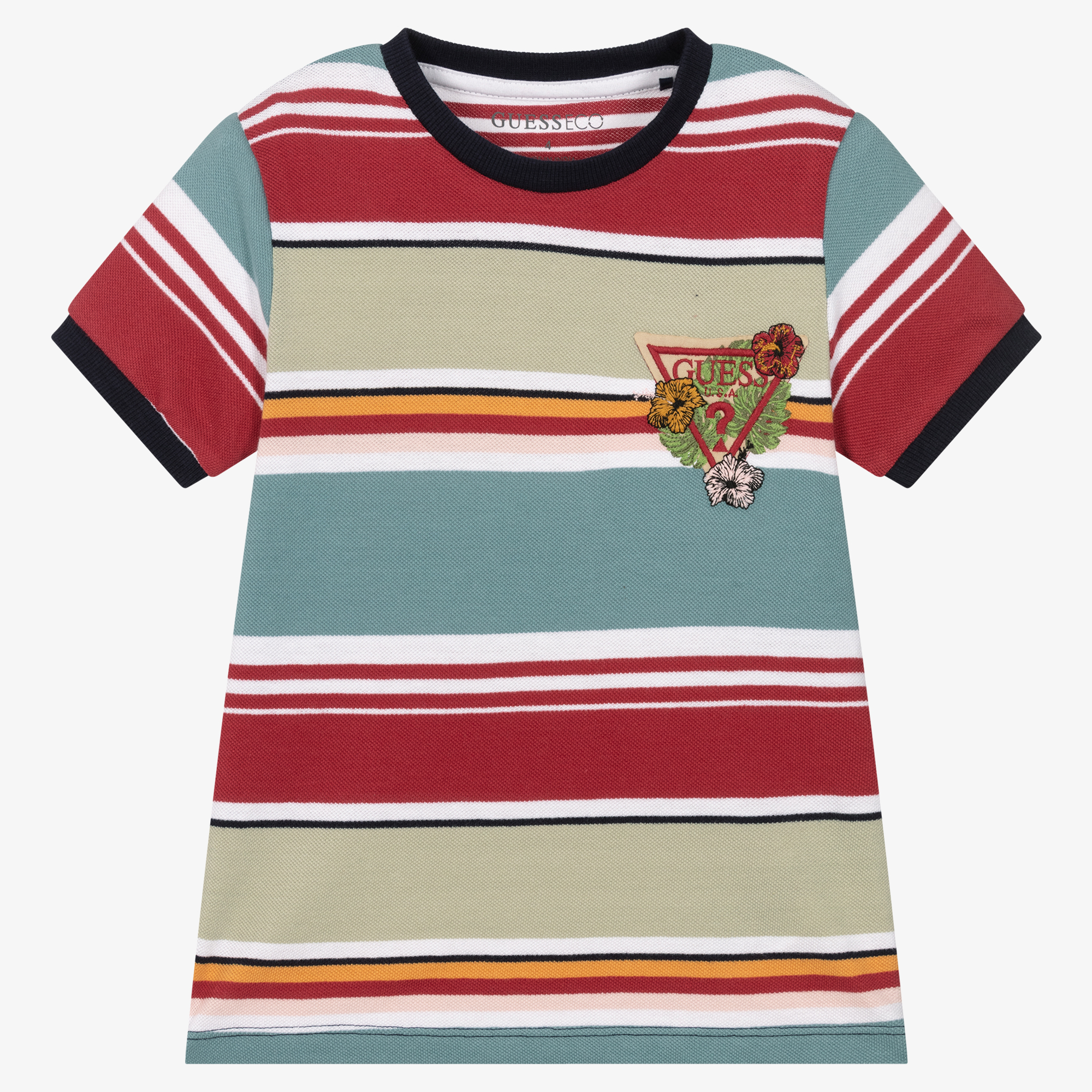 Guess Boys Blue Stripe Cotton Logo T Shirt Childrensalon Outlet