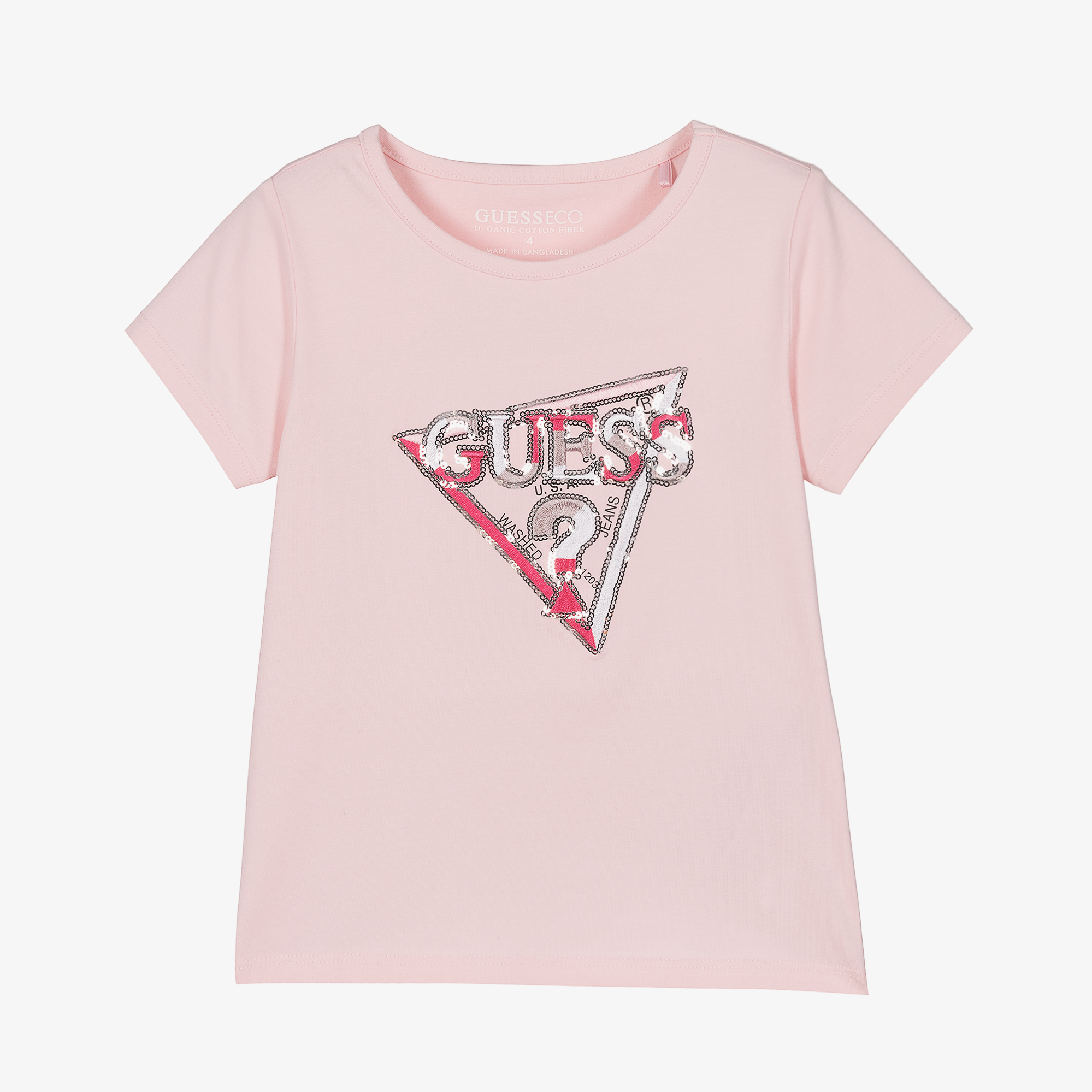 Guess - Girls Pink Cotton Sequin T-Shirt | Childrensalon Outlet