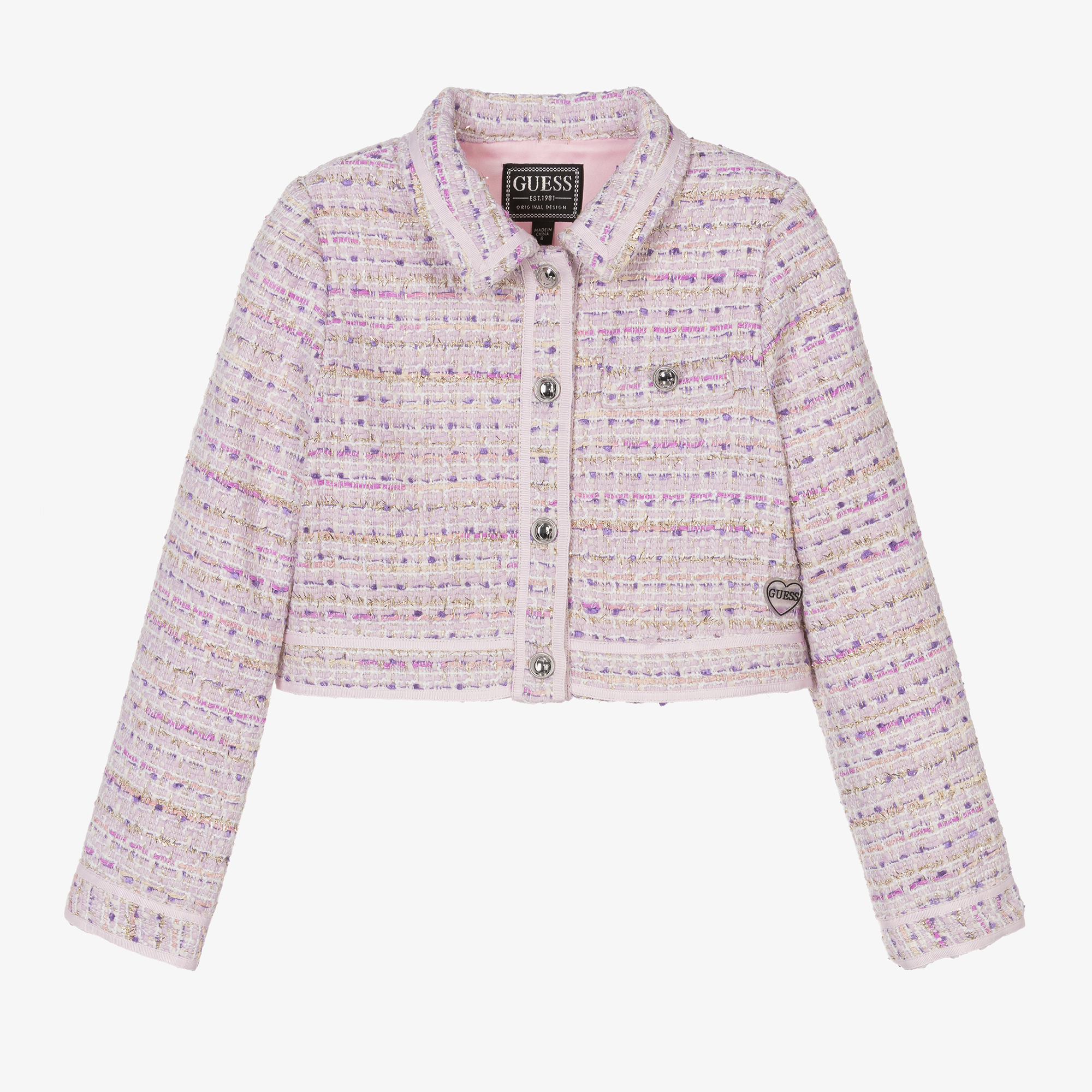 Guess Junior Girls Pink Lilac Tweed Jacket