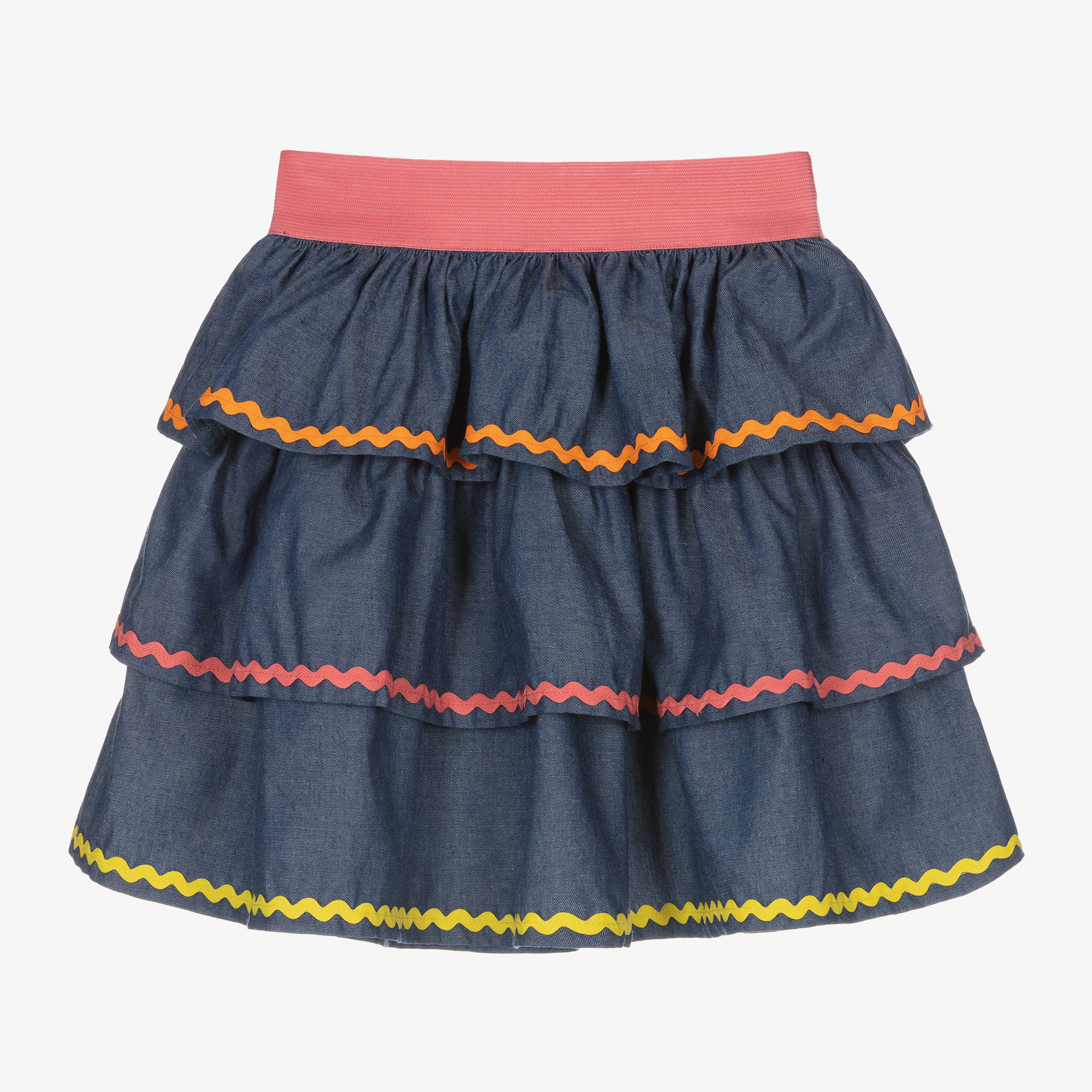 Joyday - Girls Blue Chambray Ric Rac Skirt | Childrensalon Outlet