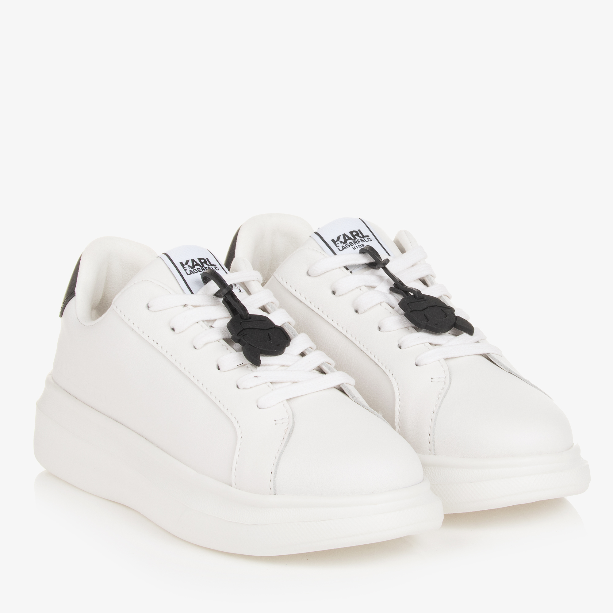 KARL LAGERFELD KIDS Teen White Leather Lace Up Trainers Childrensalon Outlet