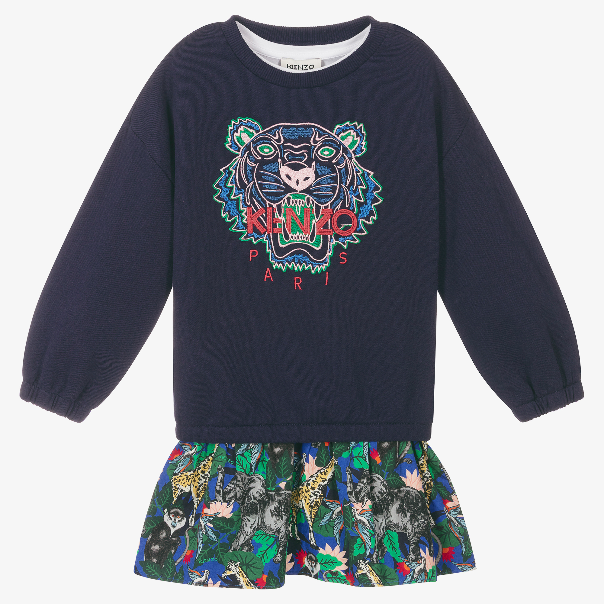 Kenzo Kids Girls Blue Tiger Jungle Dress Set - Size: 8 Year from Childrensalon