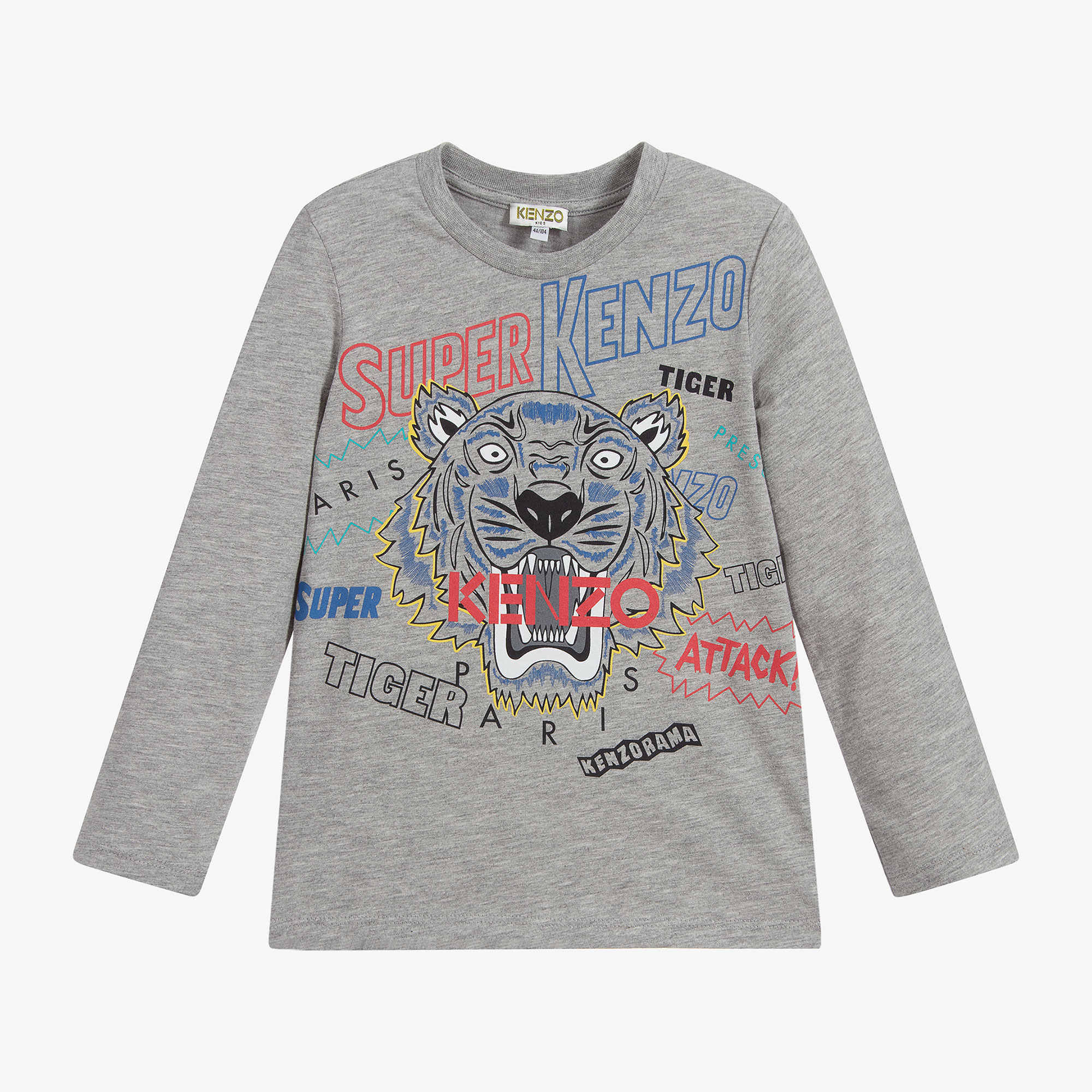 KENZO KIDS Boys Grey Cotton Tiger Top