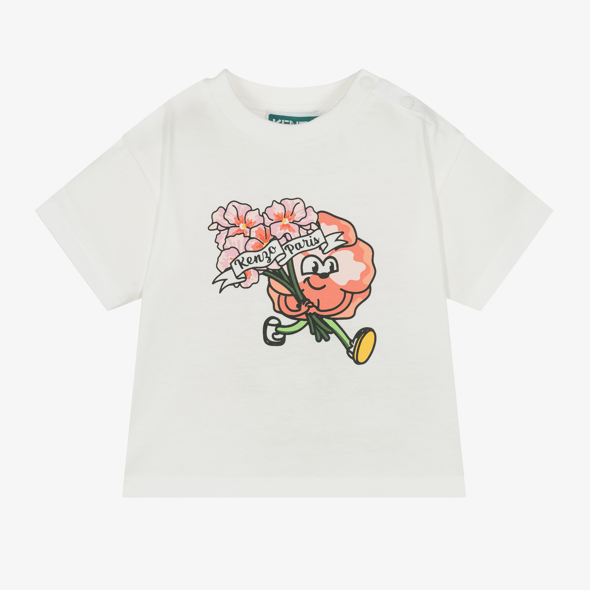 KENZO KIDS Girls Ivory Cotton Flower T Shirt Childrensalon Outlet