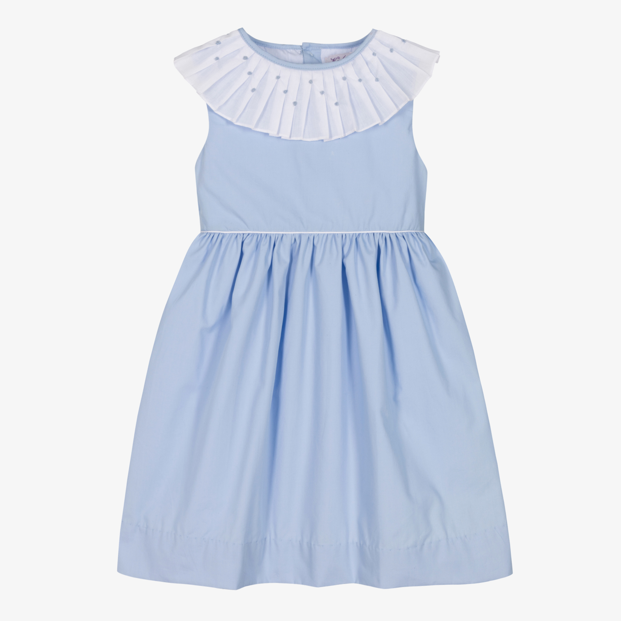 Sky blue cotton plated dress.