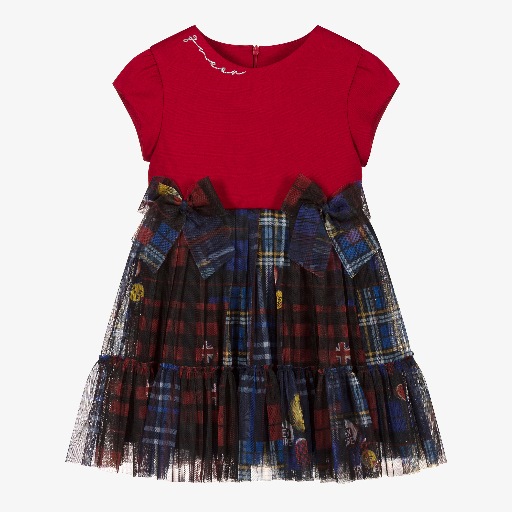 Lapin House Girls Red & Blue Tulle Dress