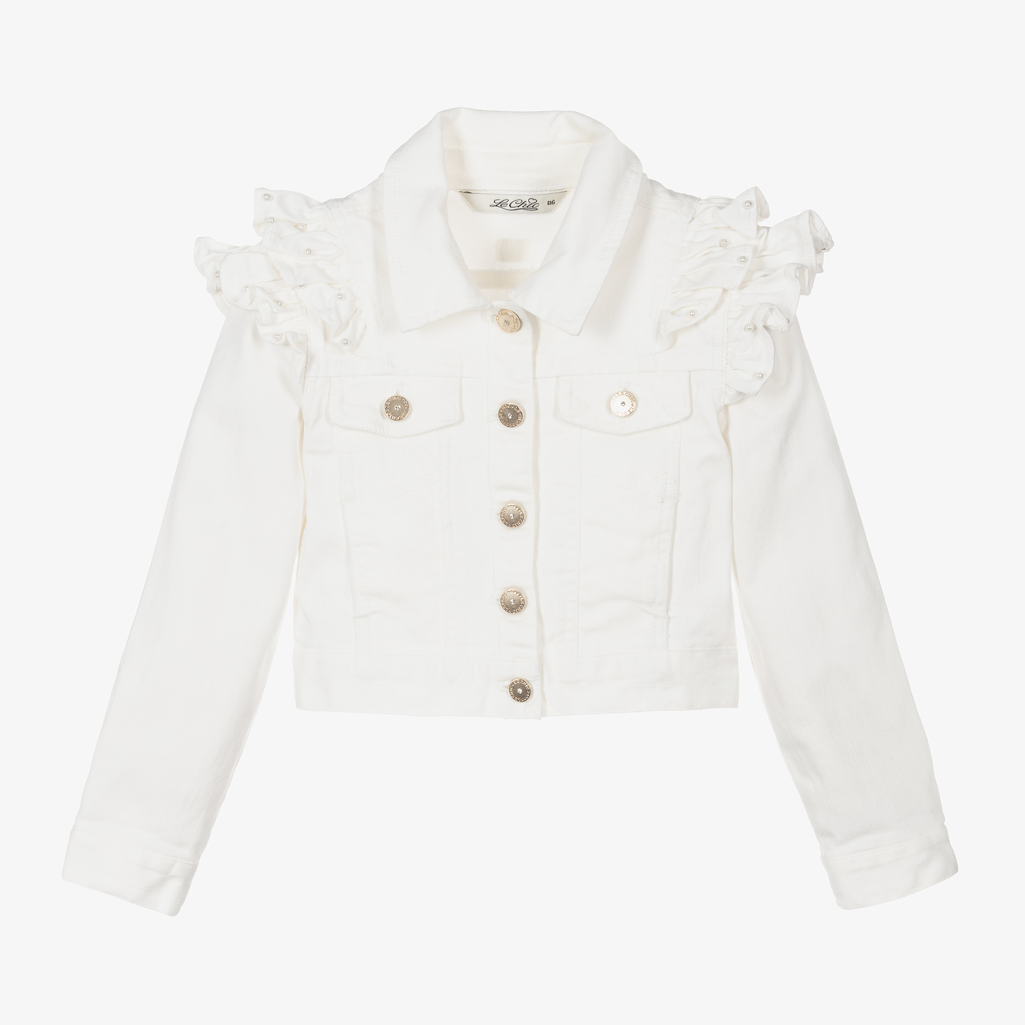 Le Chic Girls White Ruffle Denim Jacket