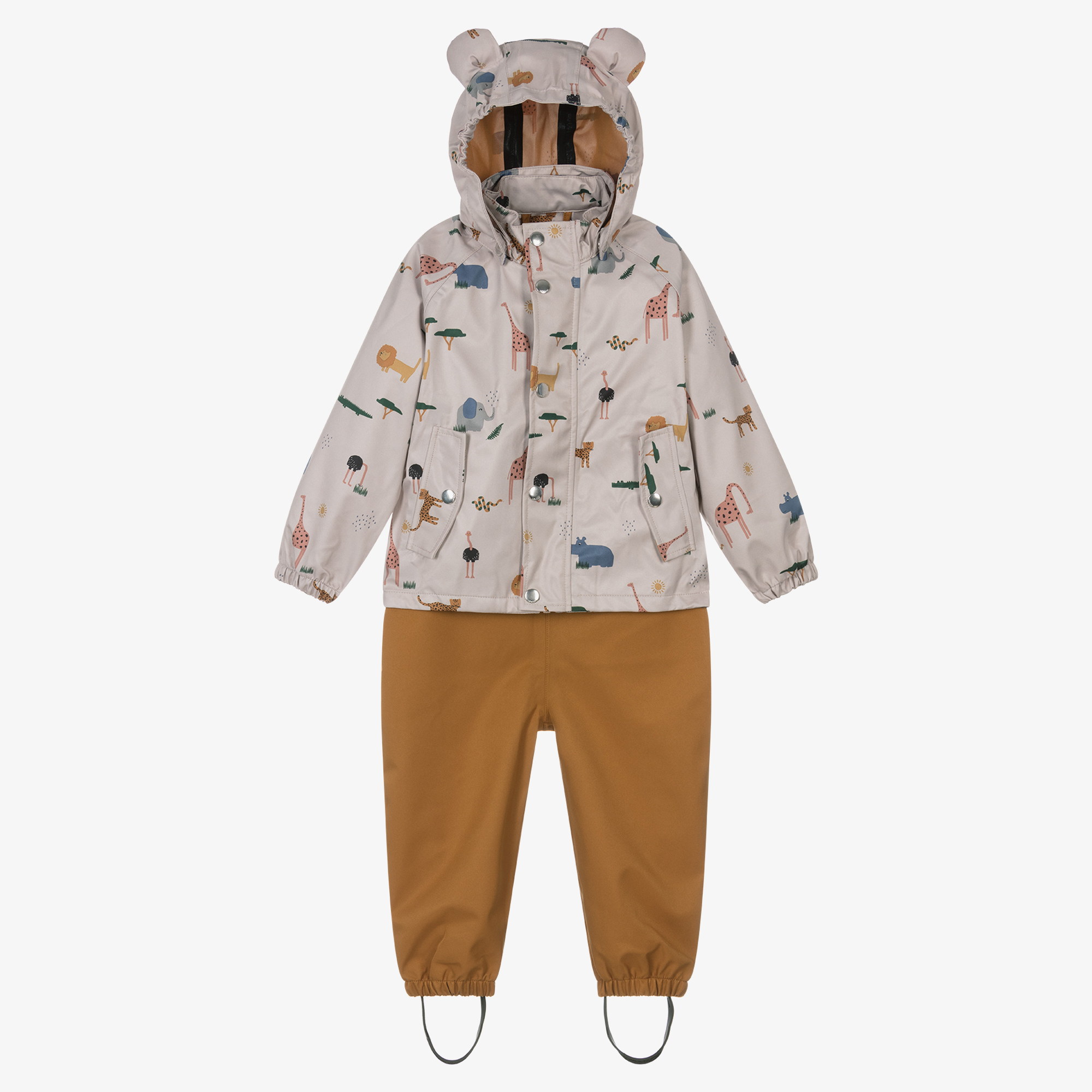 Liewood Beige Safari Print 2 Piece Rainsuit