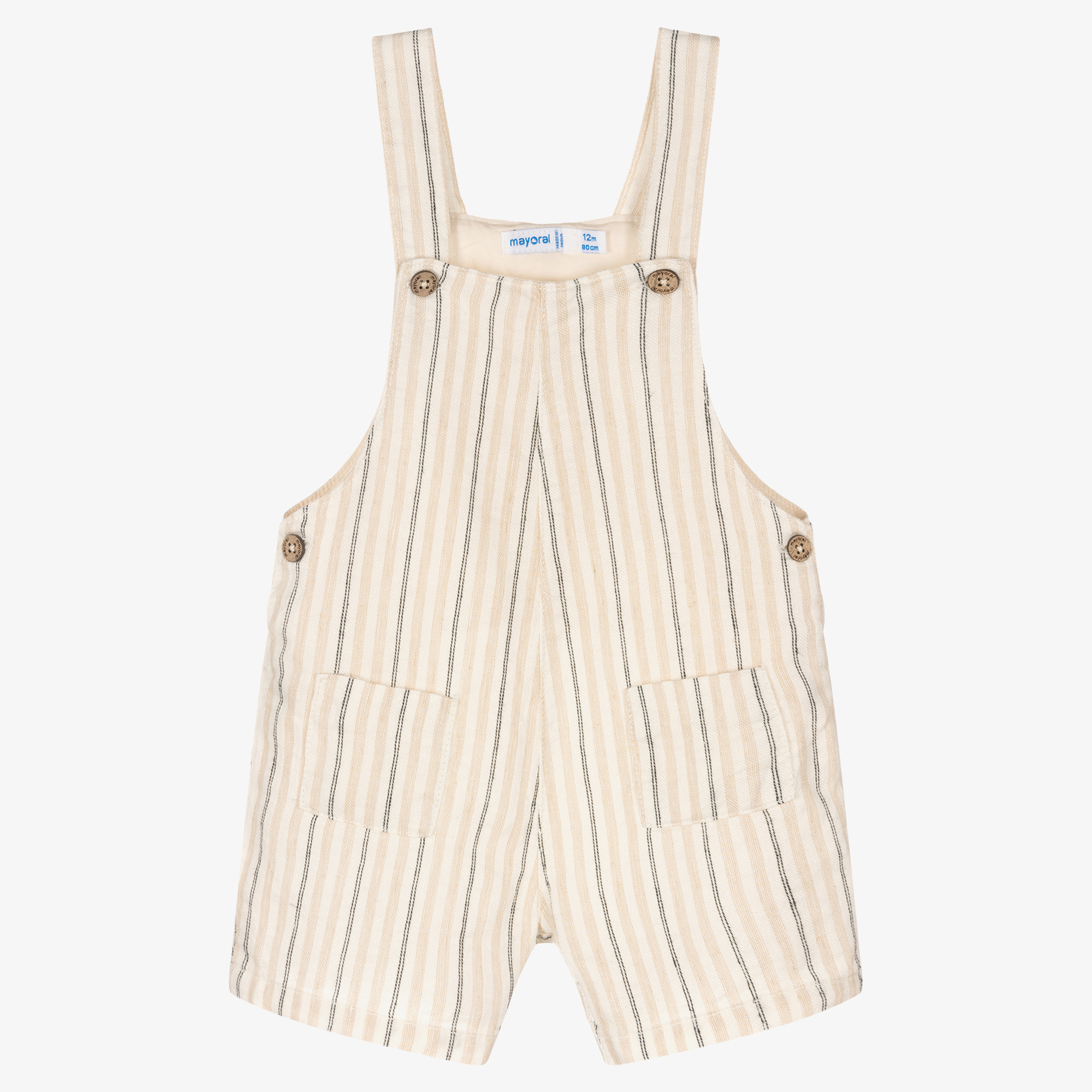 Mayoral - Boys Beige Stripe Cotton & Linen Dungarees