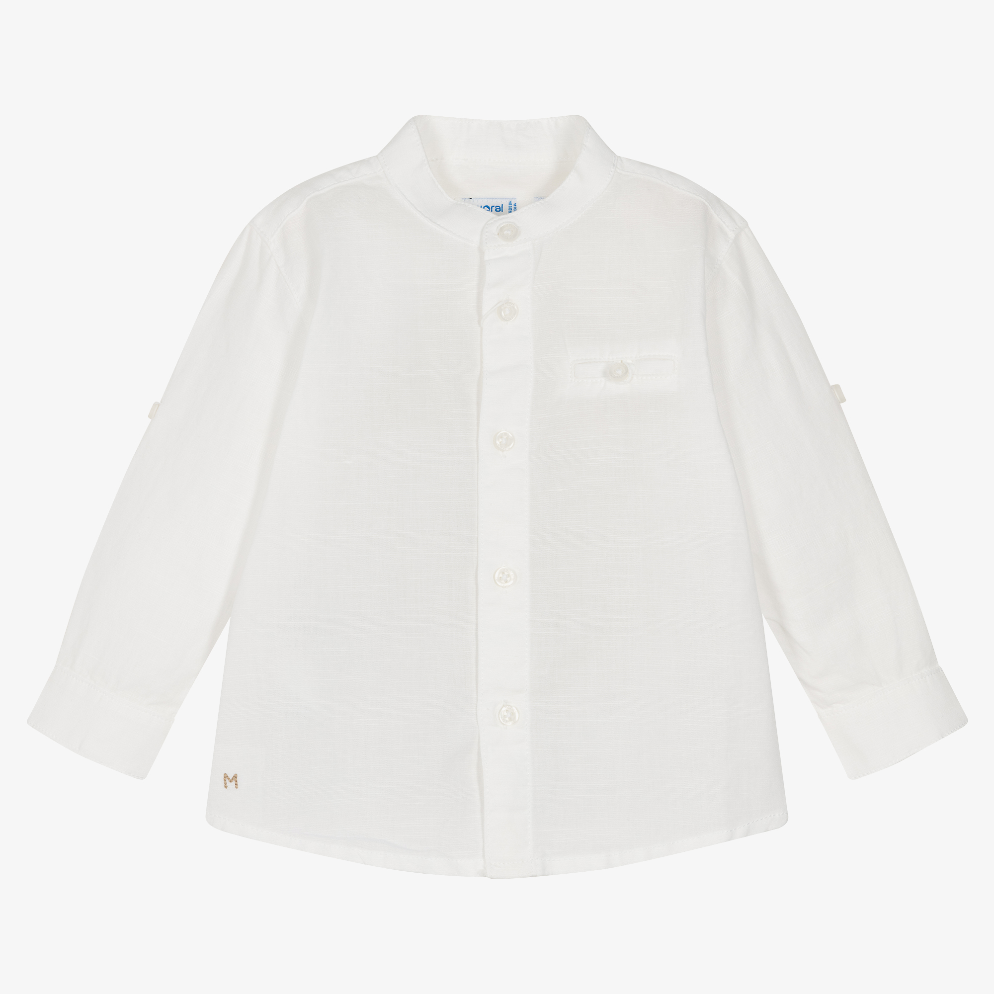 Shirt in Linen/Cotton, Mandarin Collar, Long Sleeves, for Boys - white,  Boys