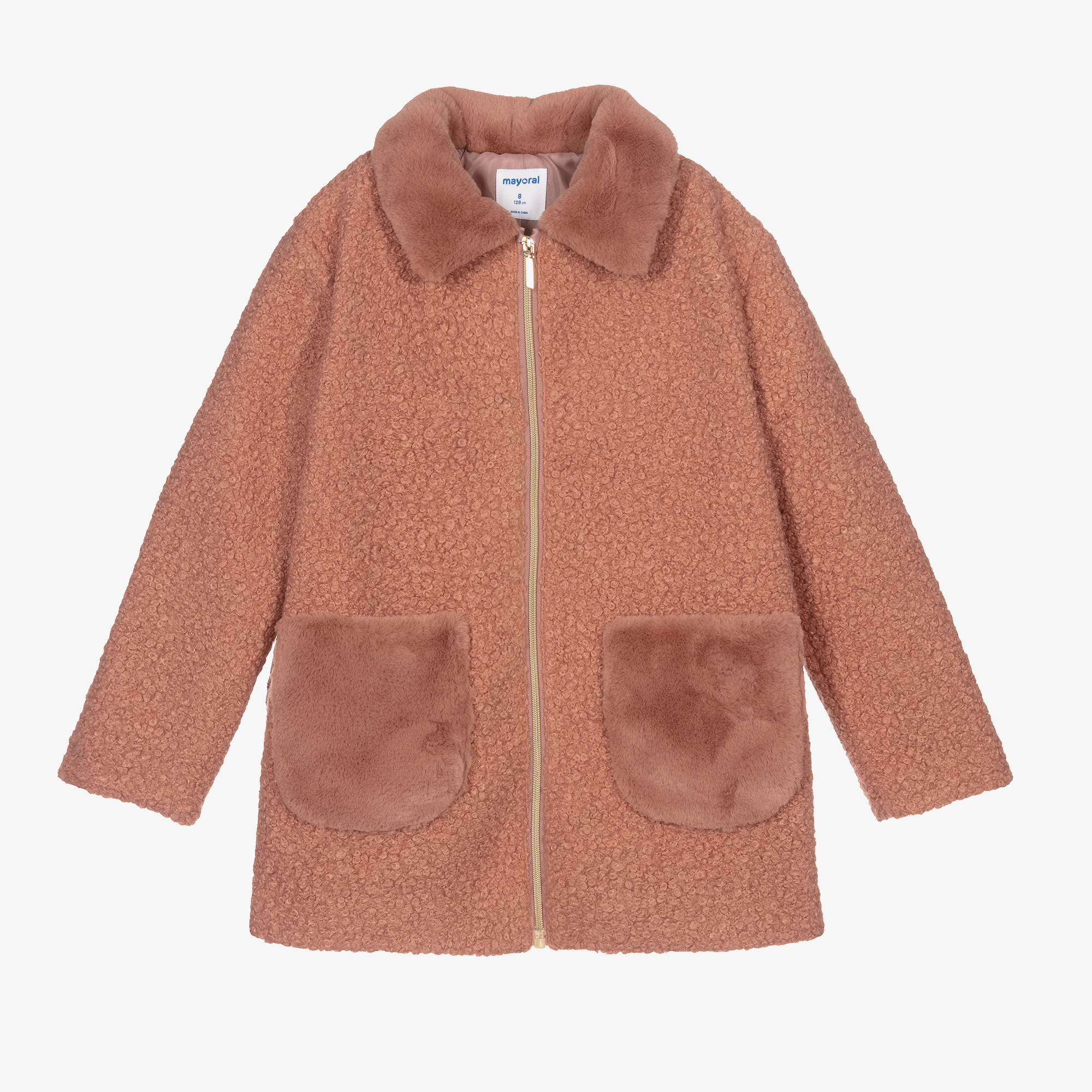 Pink boucle coat best sale