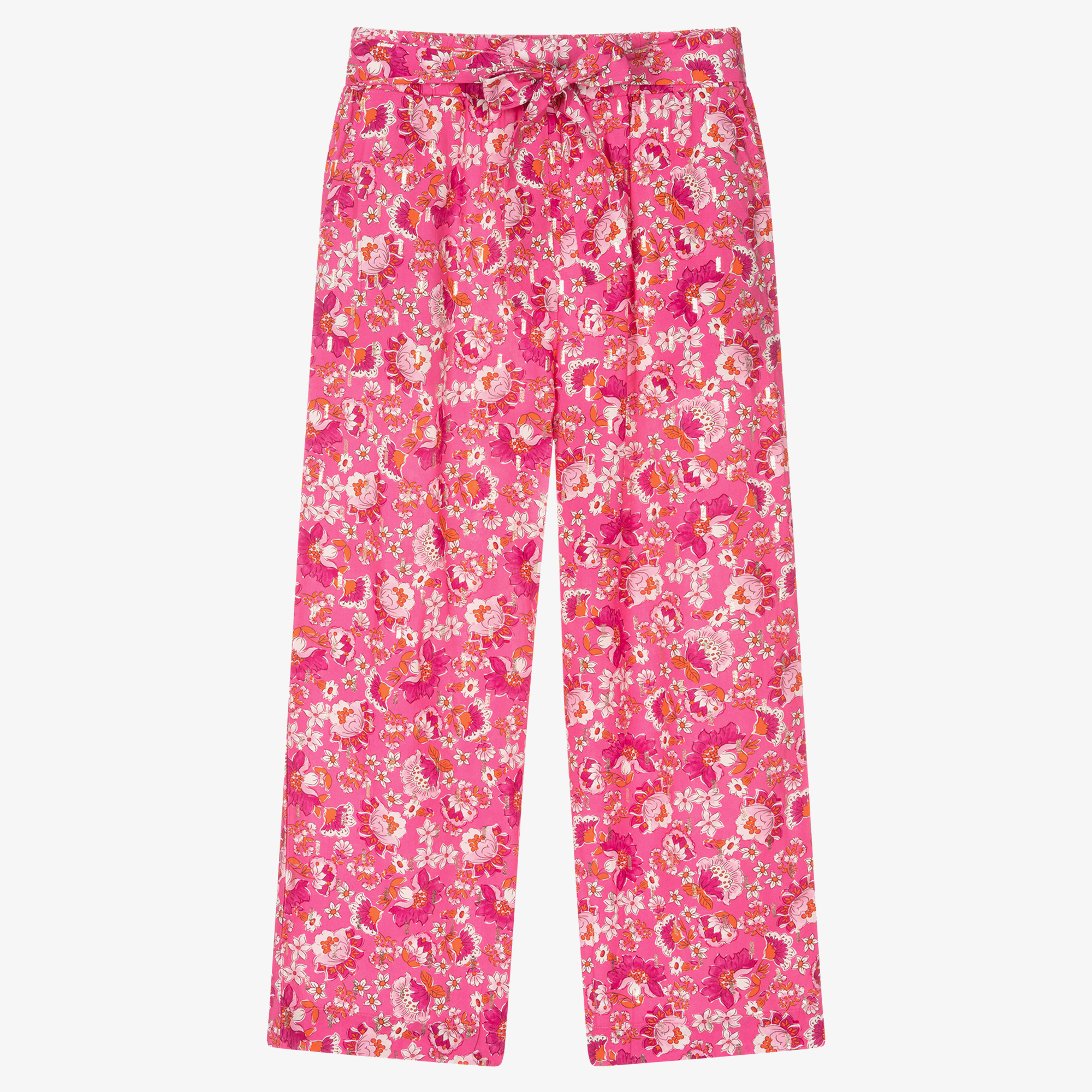 Vintage Gymboree Pink and Green Floral Linen Pants With Ruffle Size Large 5  Years 