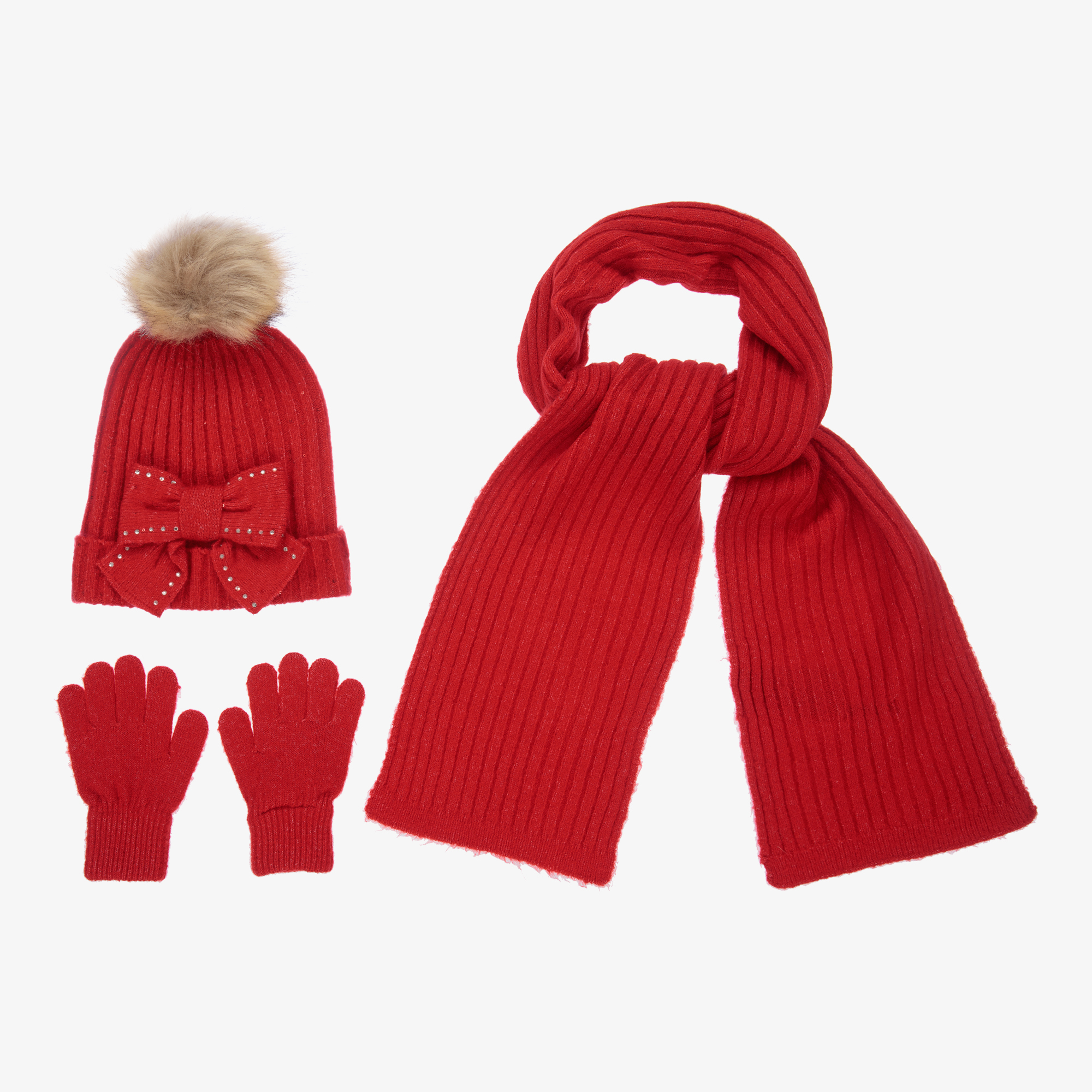 Mayoral girls size 4-6 hat with Bow and scarf set Color Red & White Polka  Dot